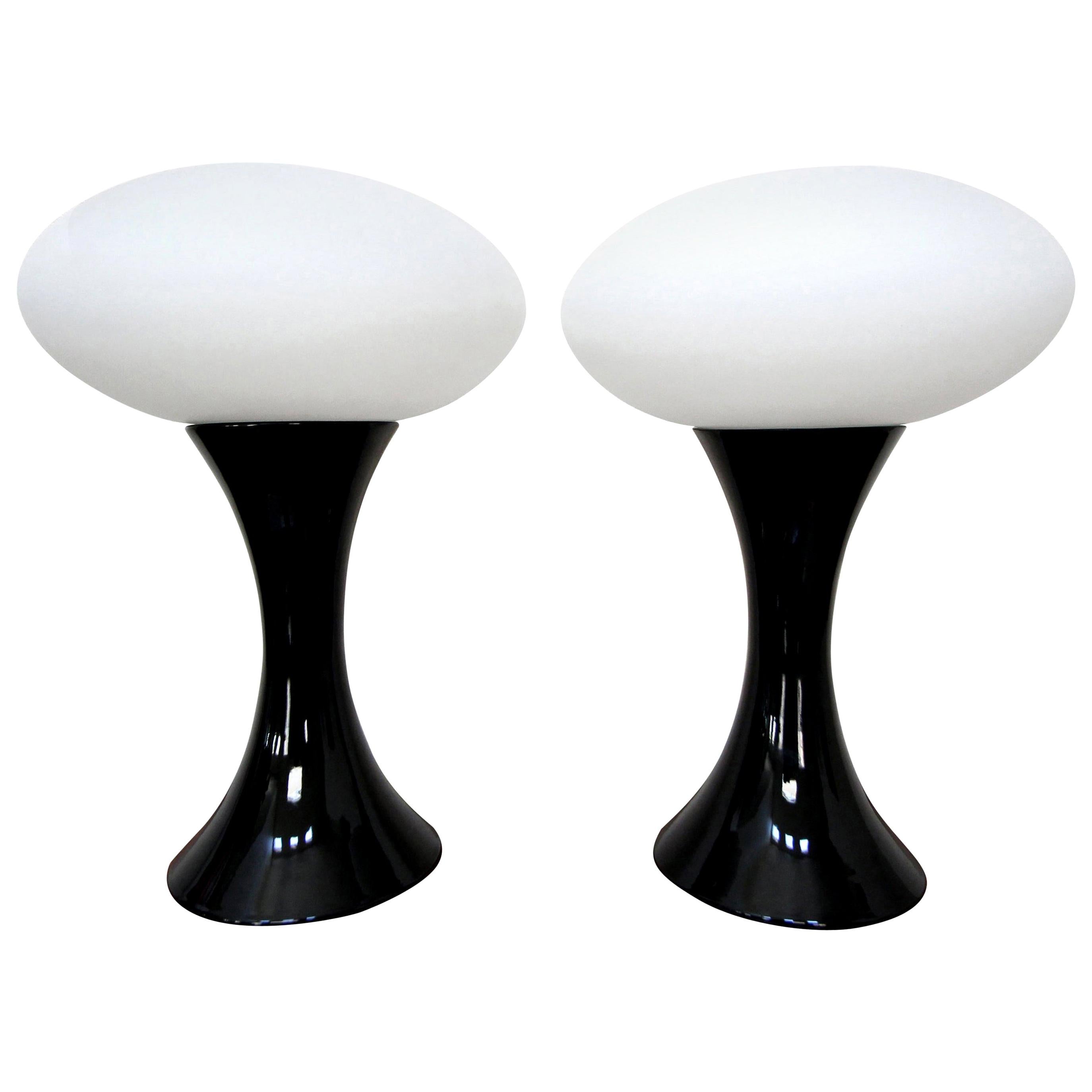 Pair of Midcentury Italian Black Ceramic and Porcelain Table Lamps