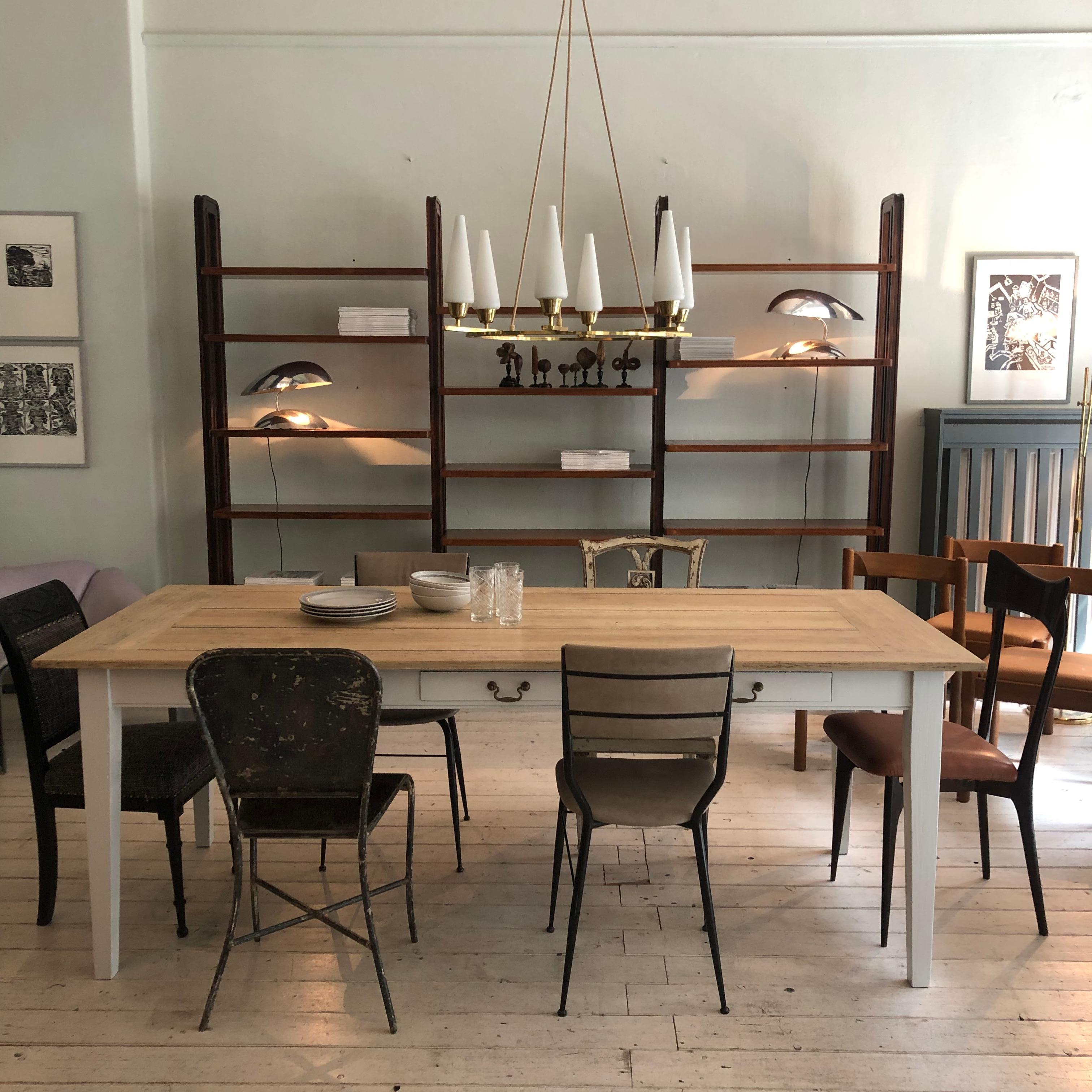 Mid-20th Century Pair of Midcentury Italian Black Metal and Grey Leather Dining Chairs, 1950