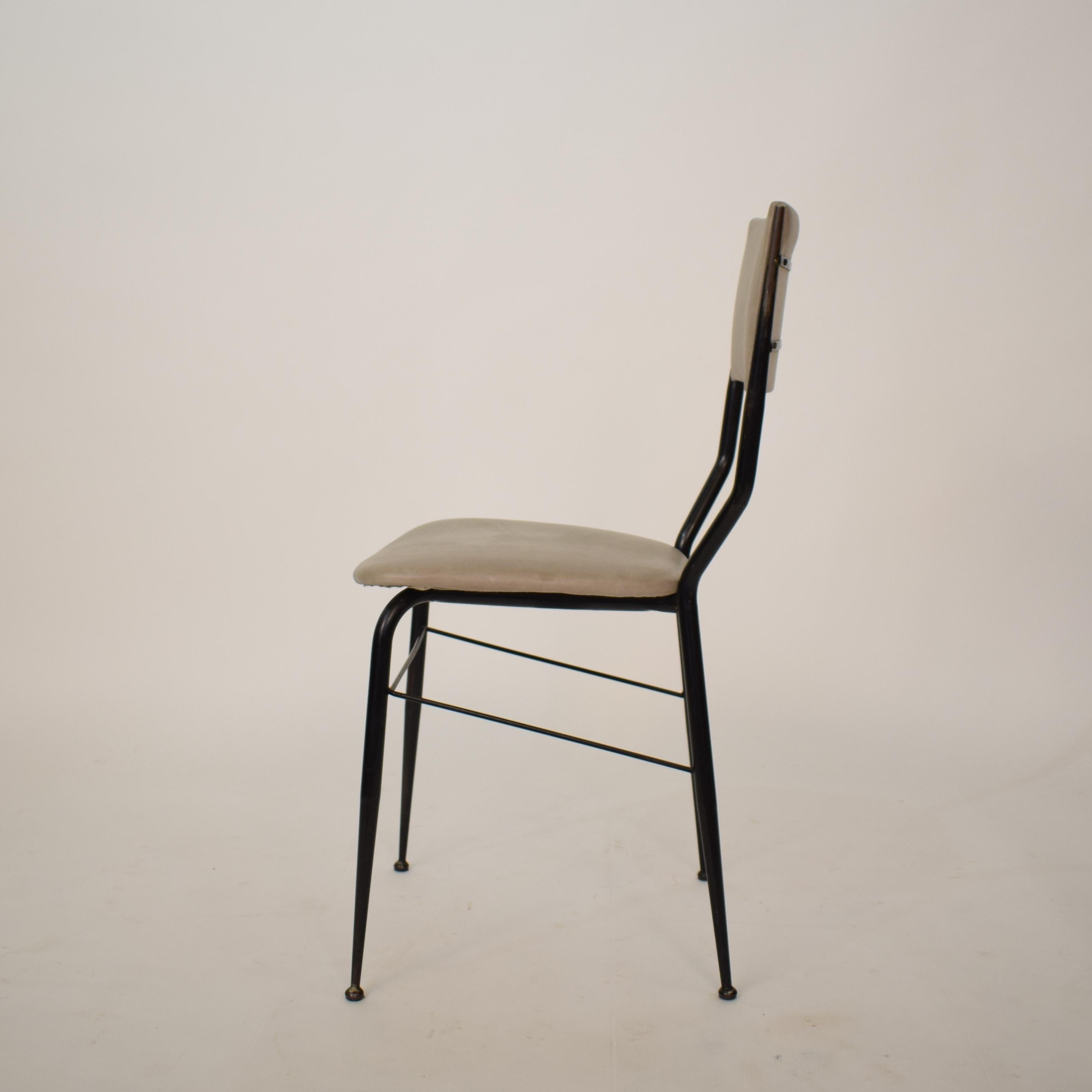 Pair of Midcentury Italian Black Metal and Grey Leather Dining Chairs, 1950 1