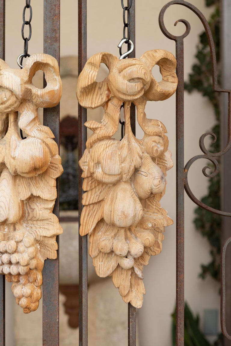 Pair of Midcentury Italian Bleached Wood Carved Wall Carvings Depicting