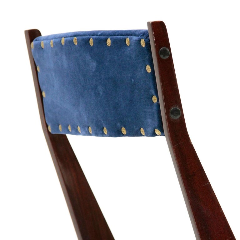 Pair of Midcentury Italian Blue Velvet Dining Chair by RB Rossana, 1950s For Sale 2