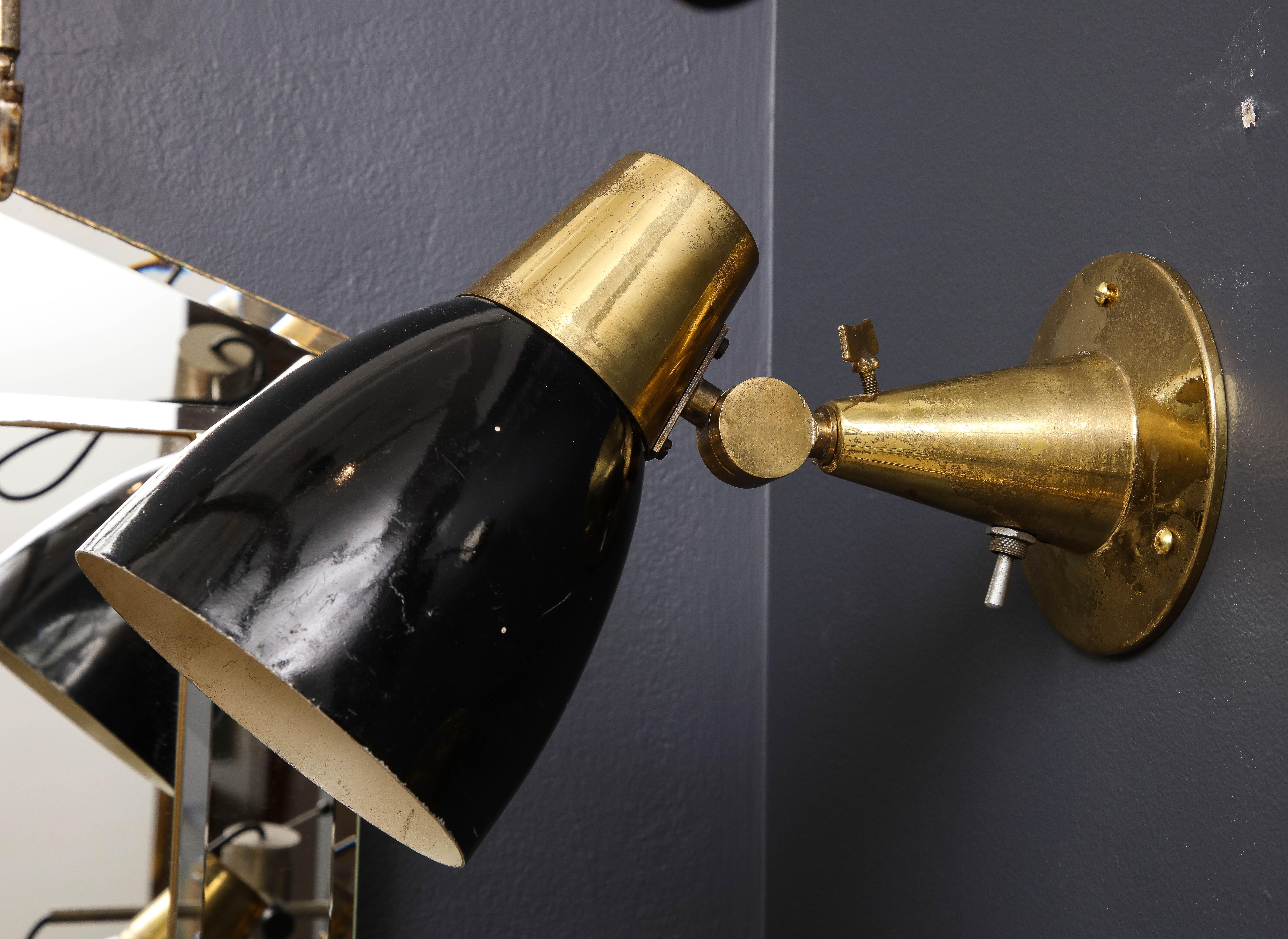 Pair of Midcentury Italian Brass and Enameled Steel Sconces, 1950s For Sale 6