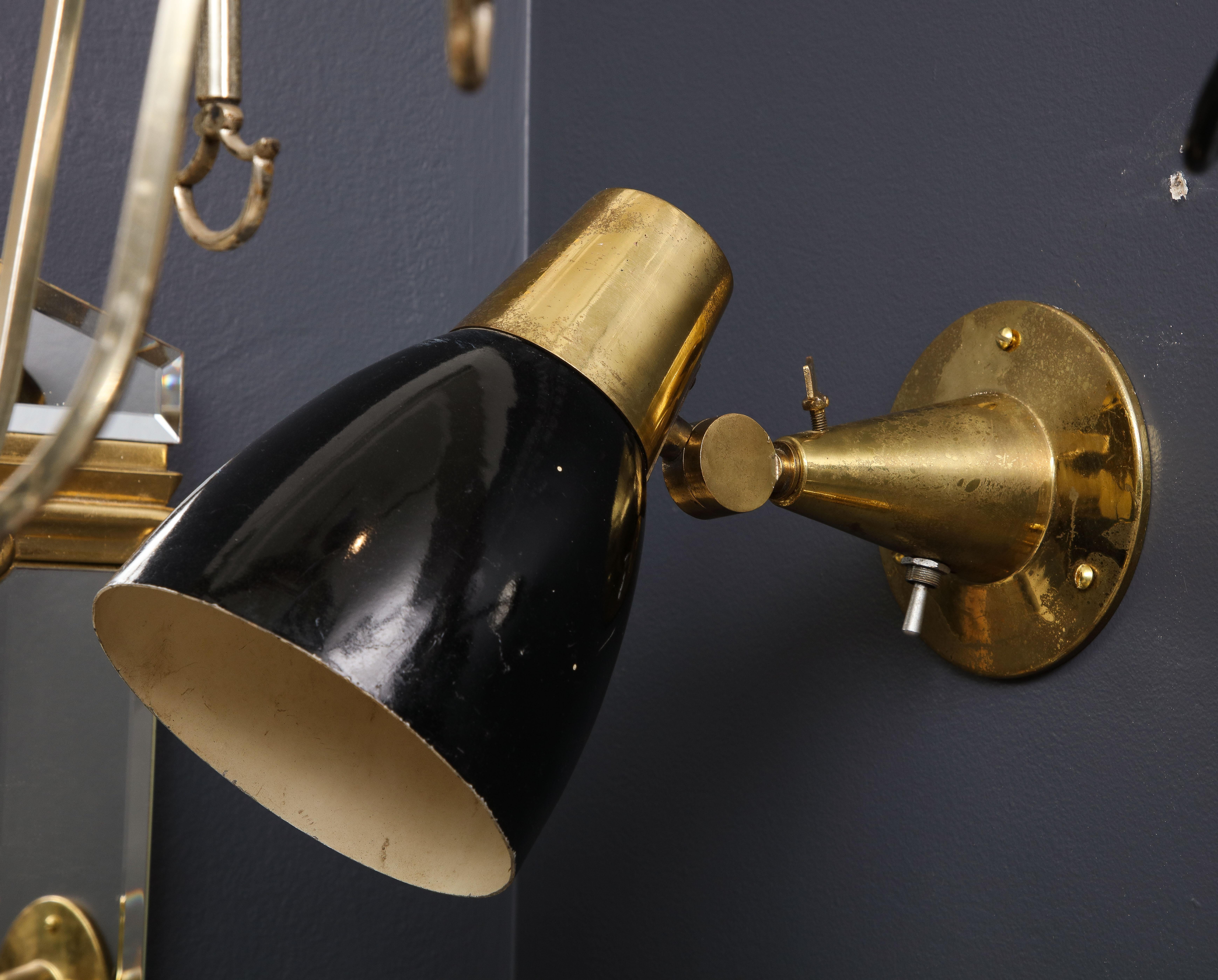 Mid-20th Century Pair of Midcentury Italian Brass and Enameled Steel Sconces, 1950s For Sale