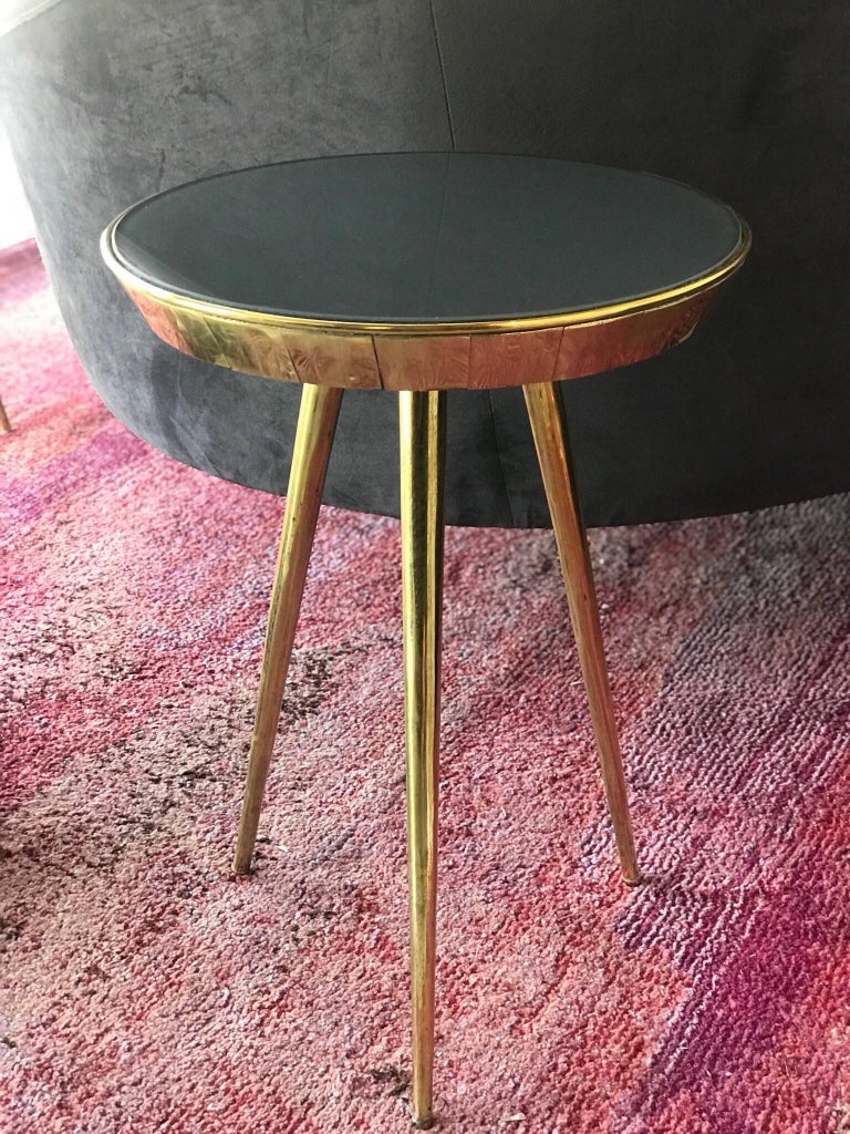 Pair of Midcentury Italian Brass and Grey Glass Side Tables at 1stDibs