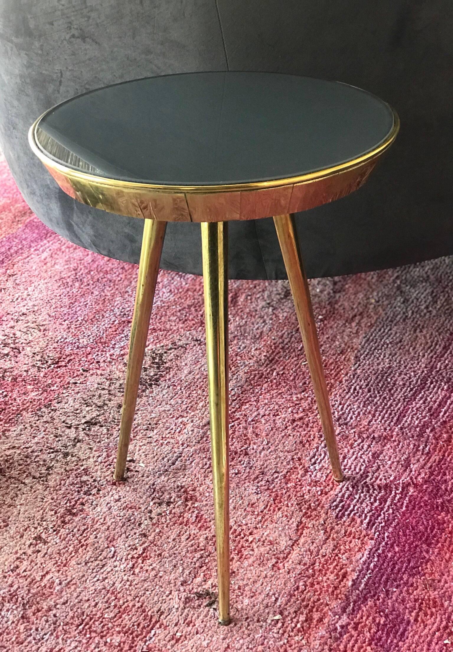Mid-Century Modern Pair of Midcentury Italian Brass and Grey Glass Side Tables