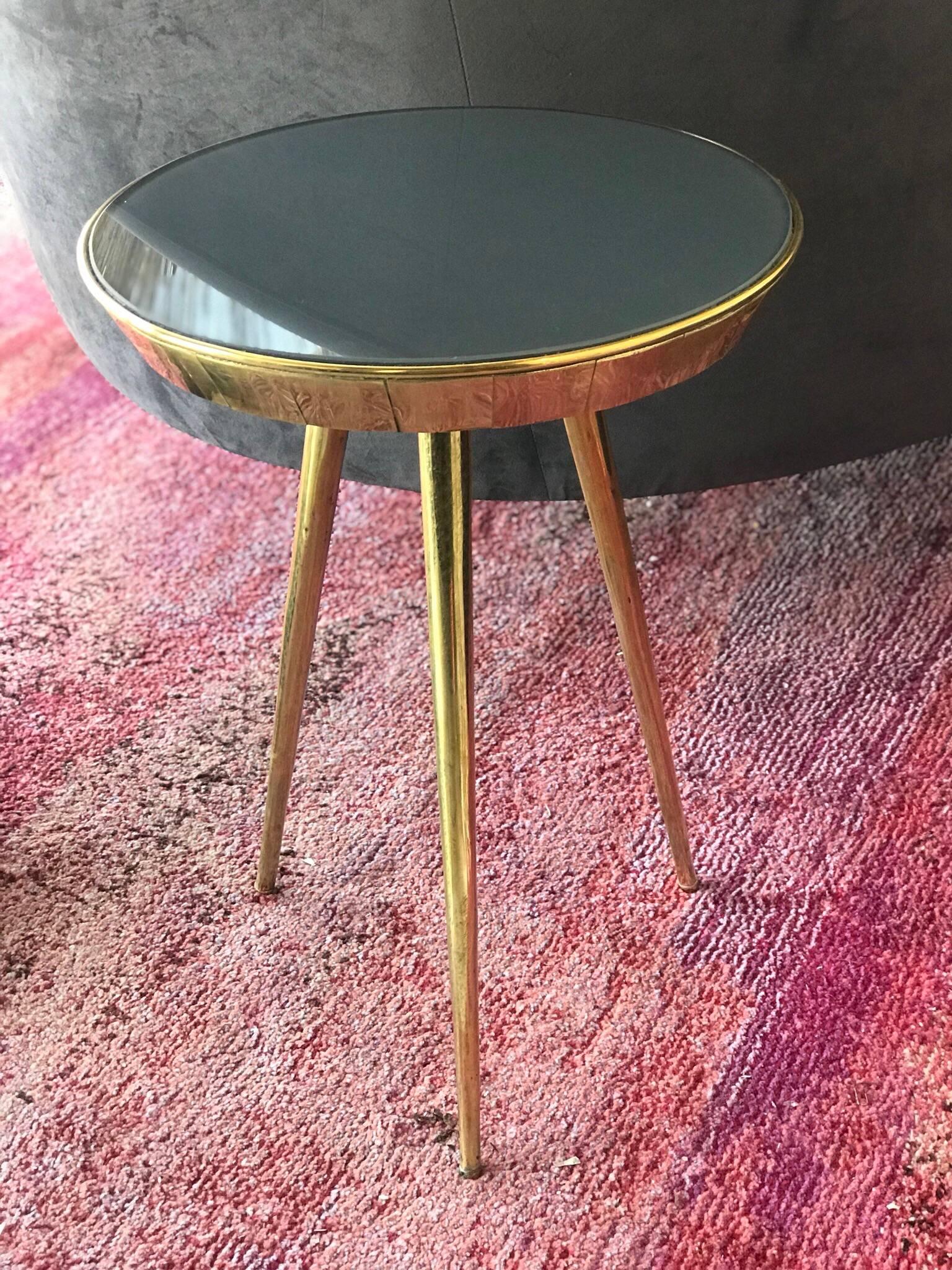 Pair of Midcentury Italian Brass and Grey Glass Side Tables In Good Condition In Miami, FL