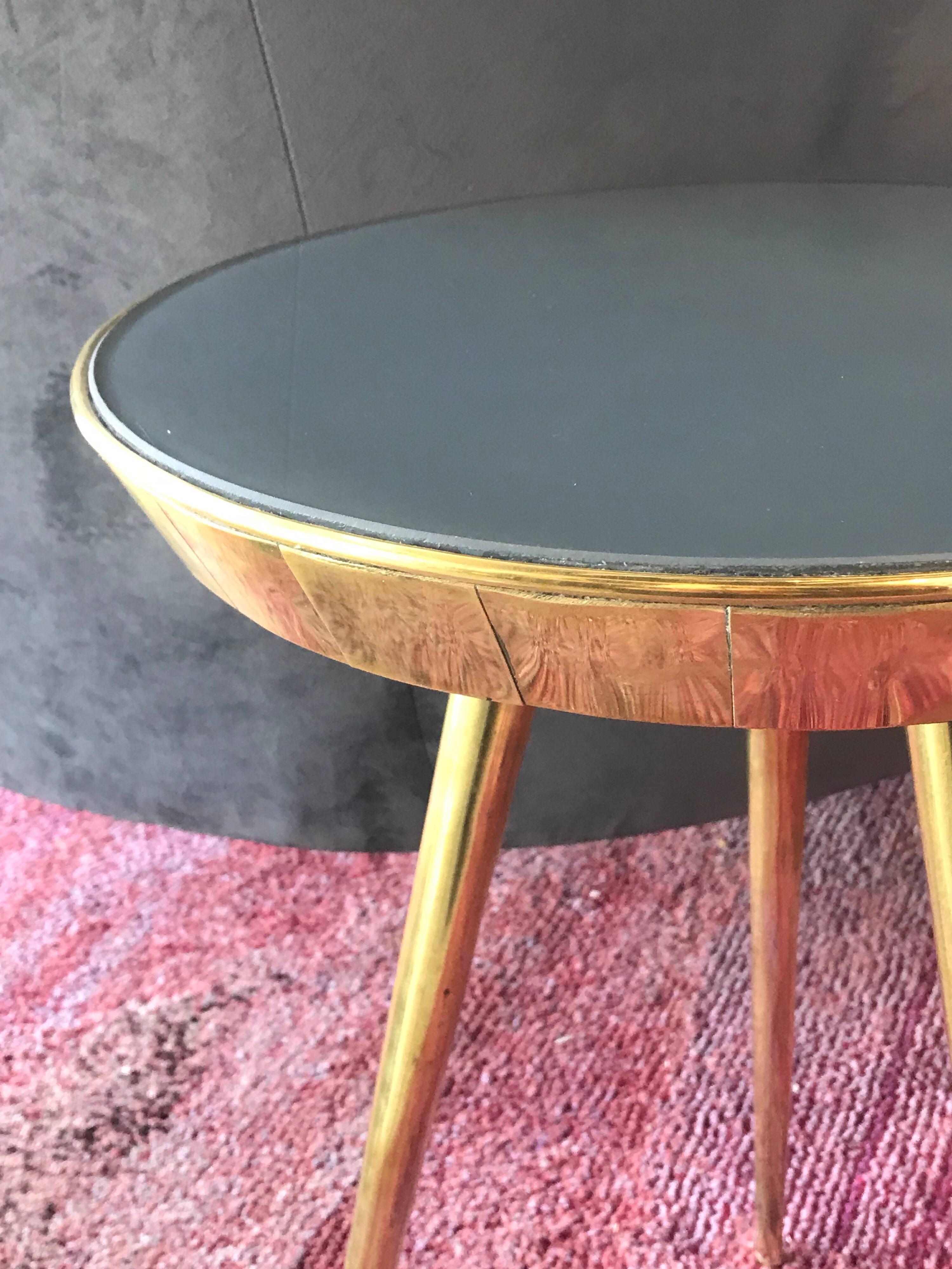 Pair of Midcentury Italian Brass and Grey Glass Side Tables In Good Condition In Miami, FL