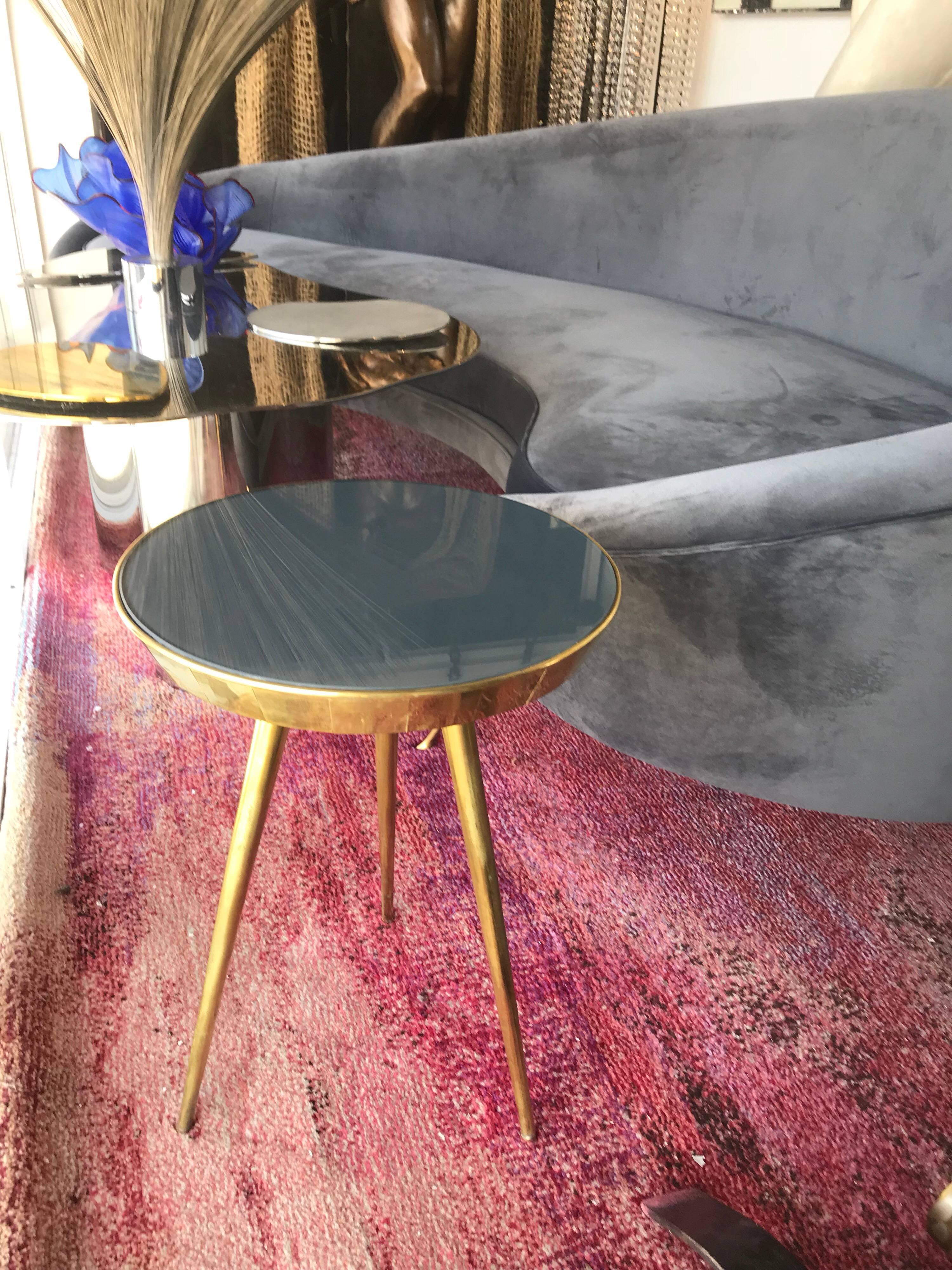 Pair of Midcentury Italian Brass and Grey Glass Side Tables 4