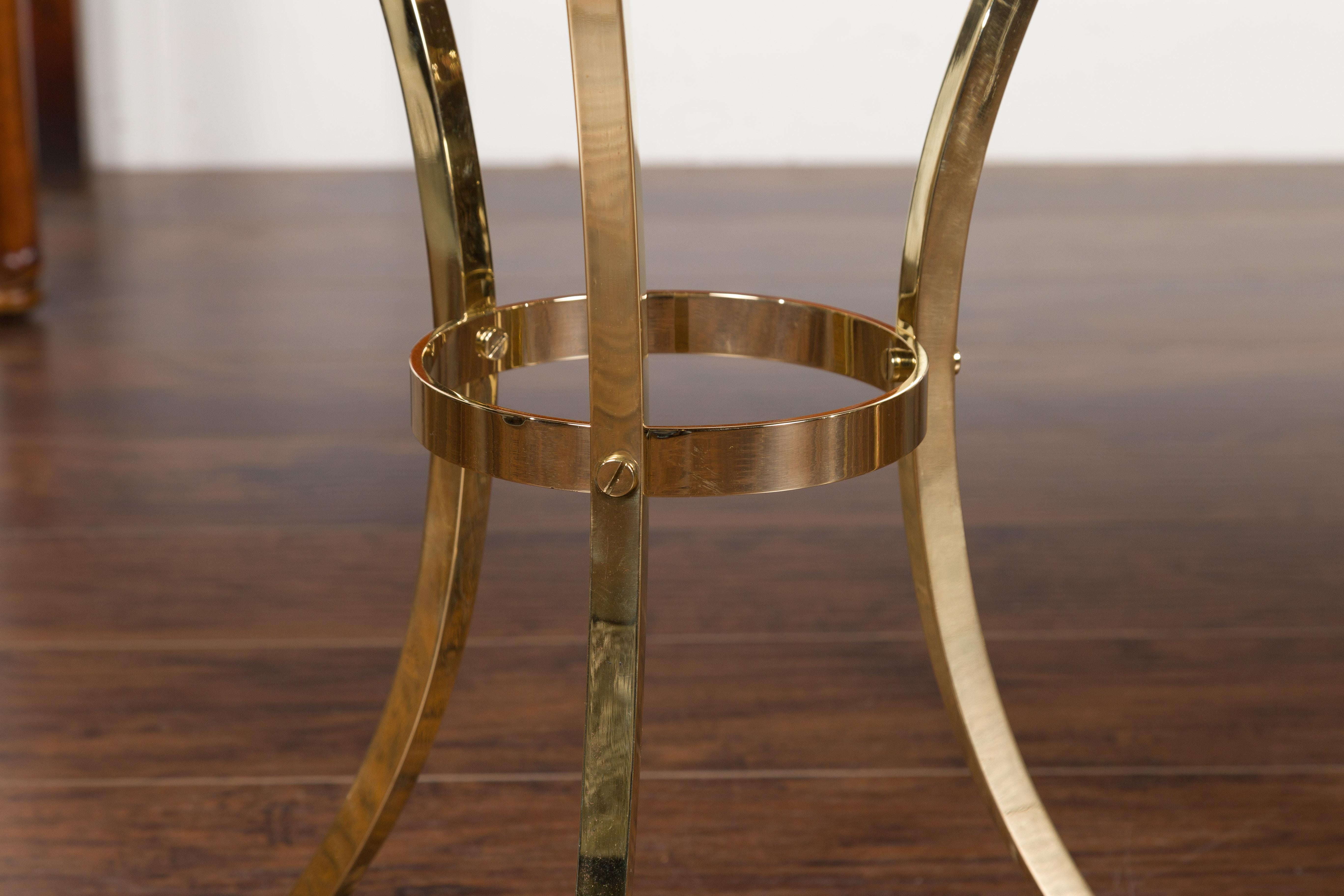 Pair of Midcentury Italian Brass Tables with Black Mirrored Tops and Ring Motifs For Sale 11