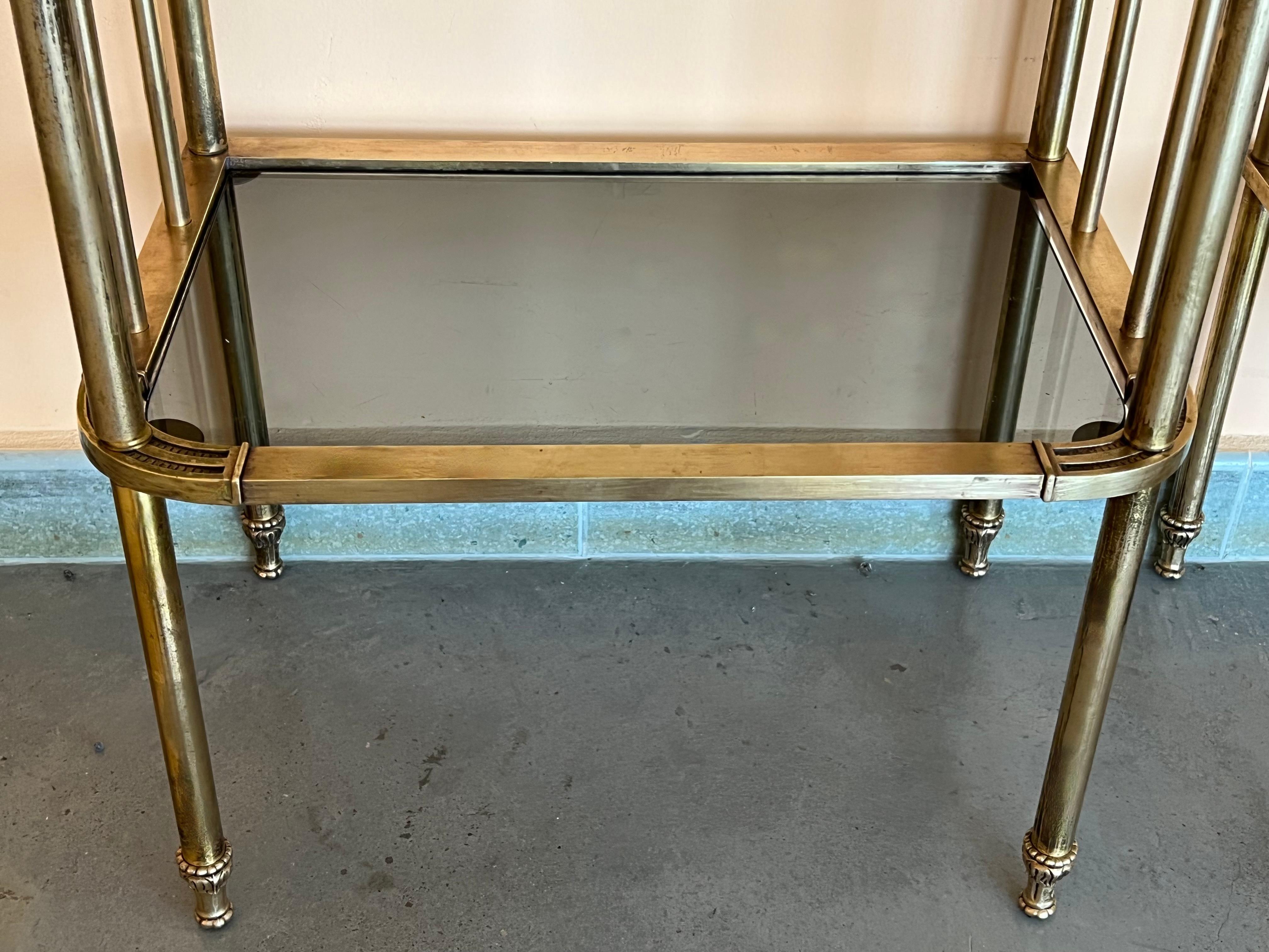 Pair of Midcentury Italian Bronze and Glass with Nightstands with Crest 5