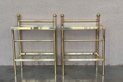 Pair of Midcentury Italian Bronze and Glass with Nightstands with Crest