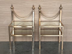 Pair of Midcentury Italian Bronze and Glass with Nightstands with Crest