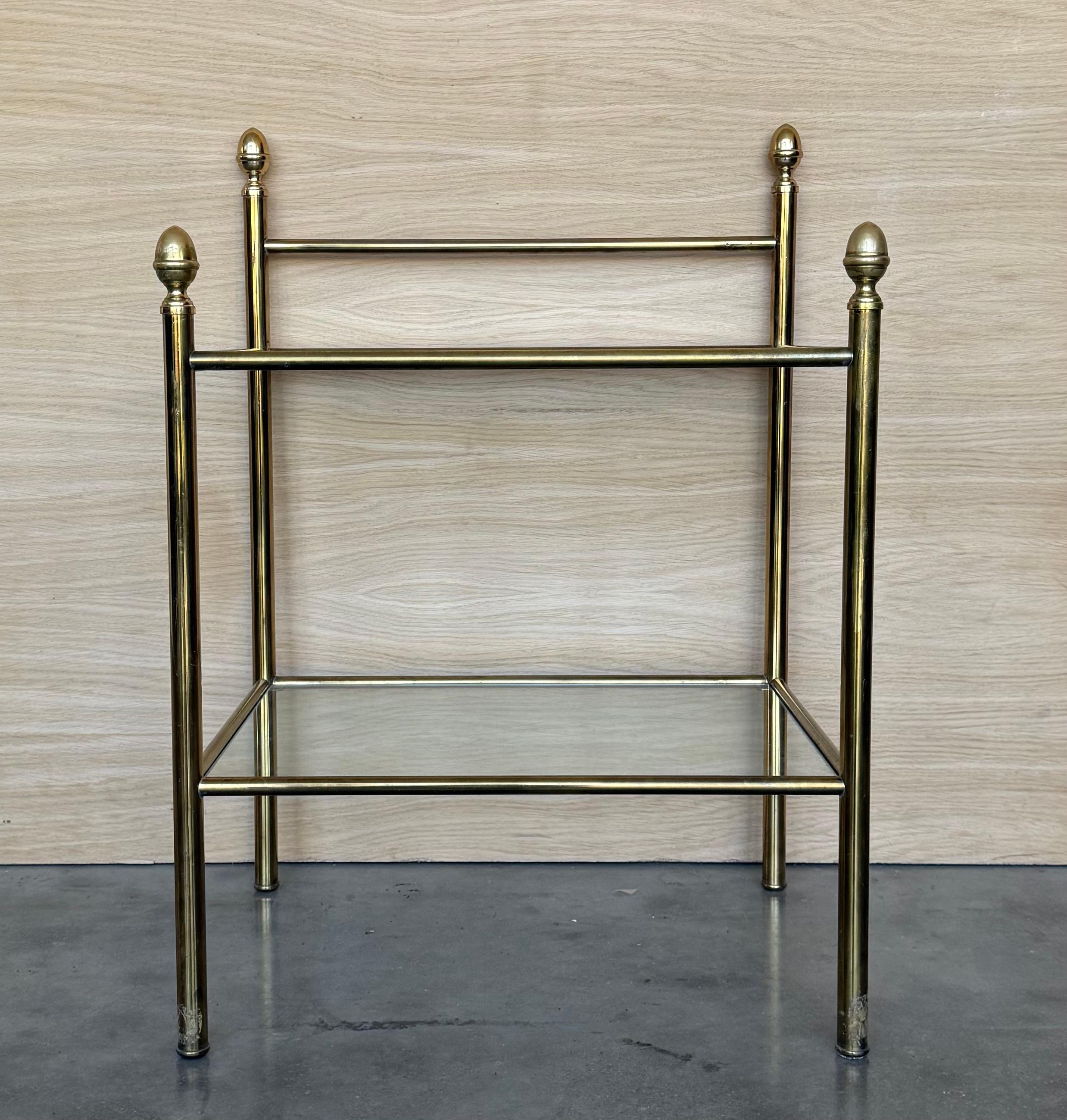 Mid-Century Modern Pair of Midcentury Italian Bronze and Glass with Nightstands with Crest For Sale