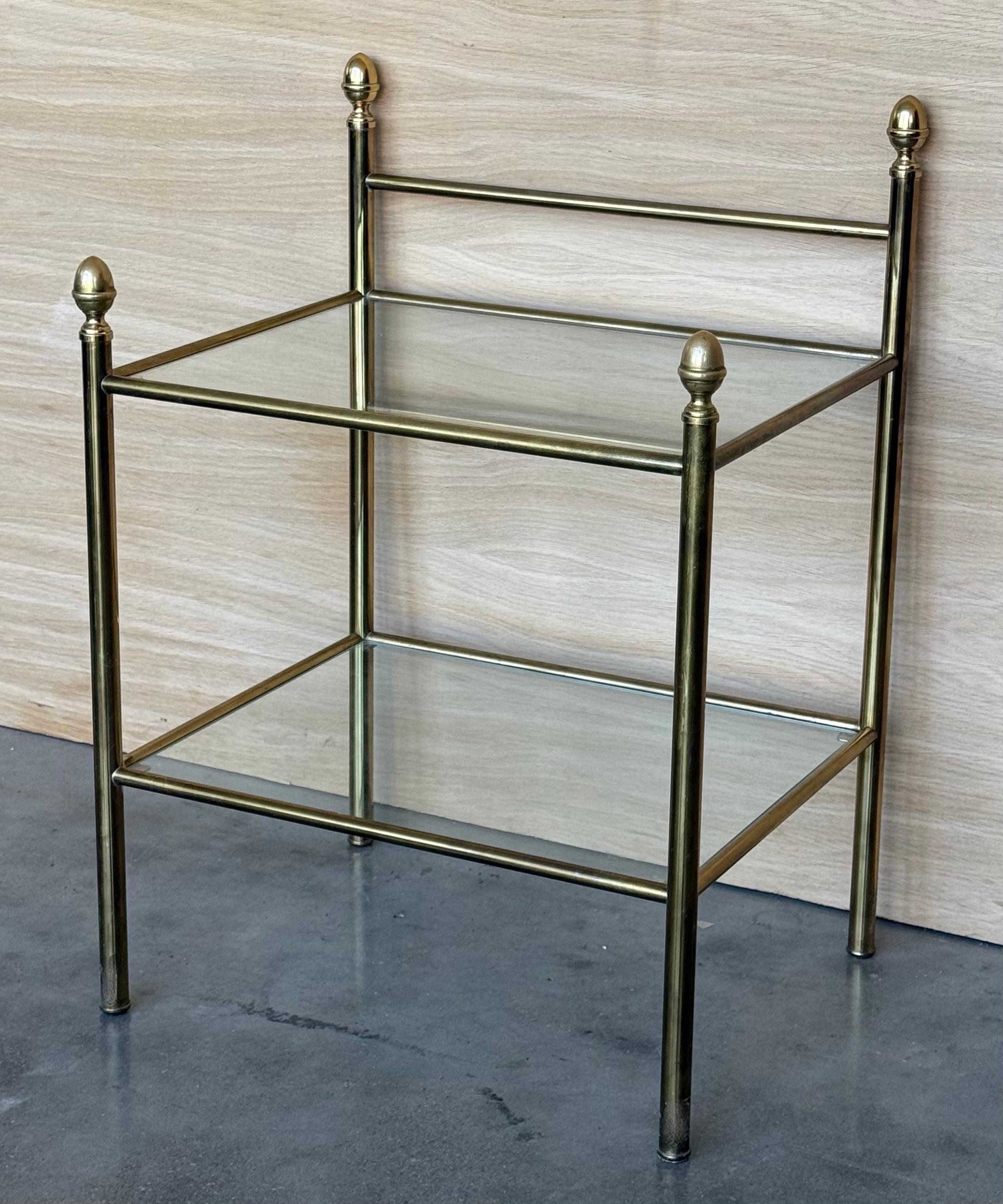 20th Century Pair of Midcentury Italian Bronze and Glass with Nightstands with Crest For Sale