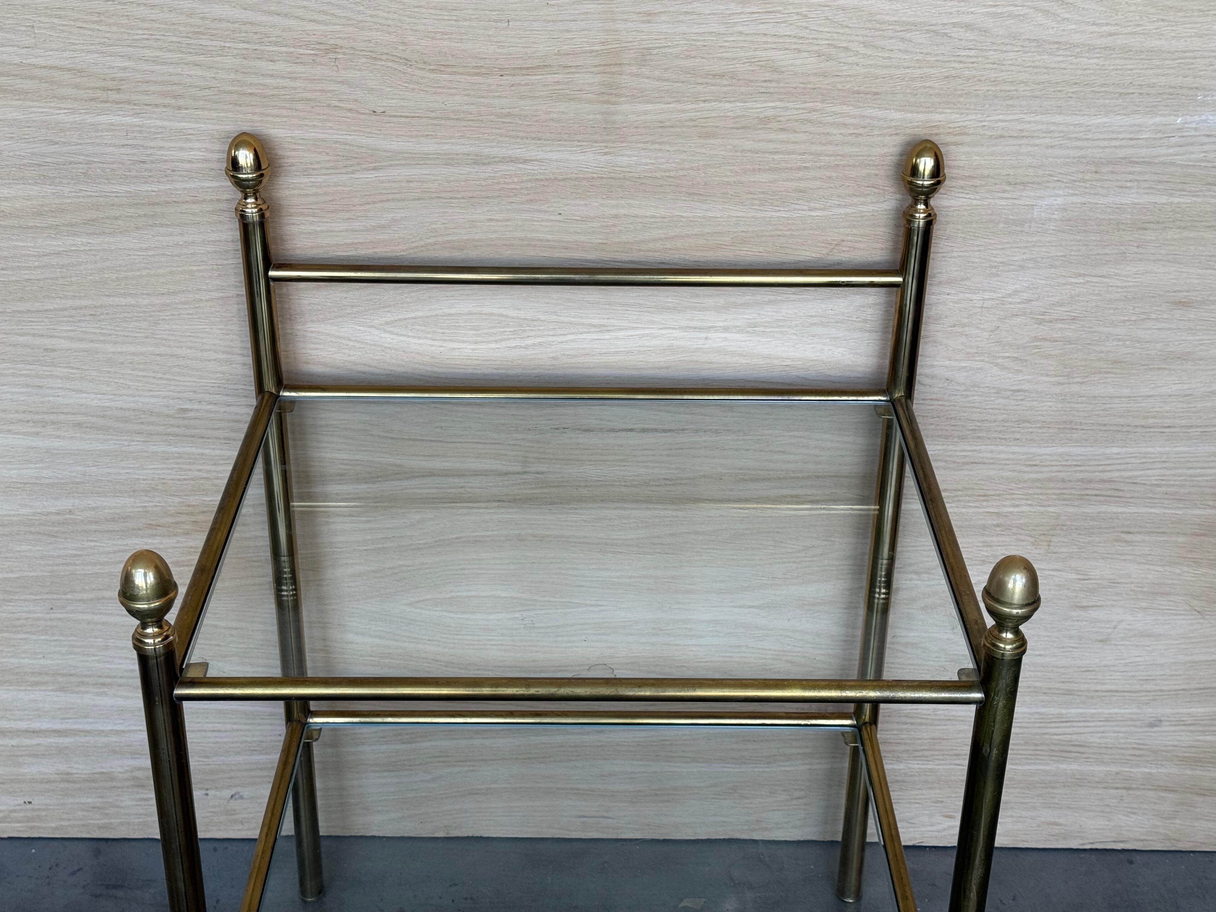 Pair of Midcentury Italian Bronze and Glass with Nightstands with Crest For Sale 1