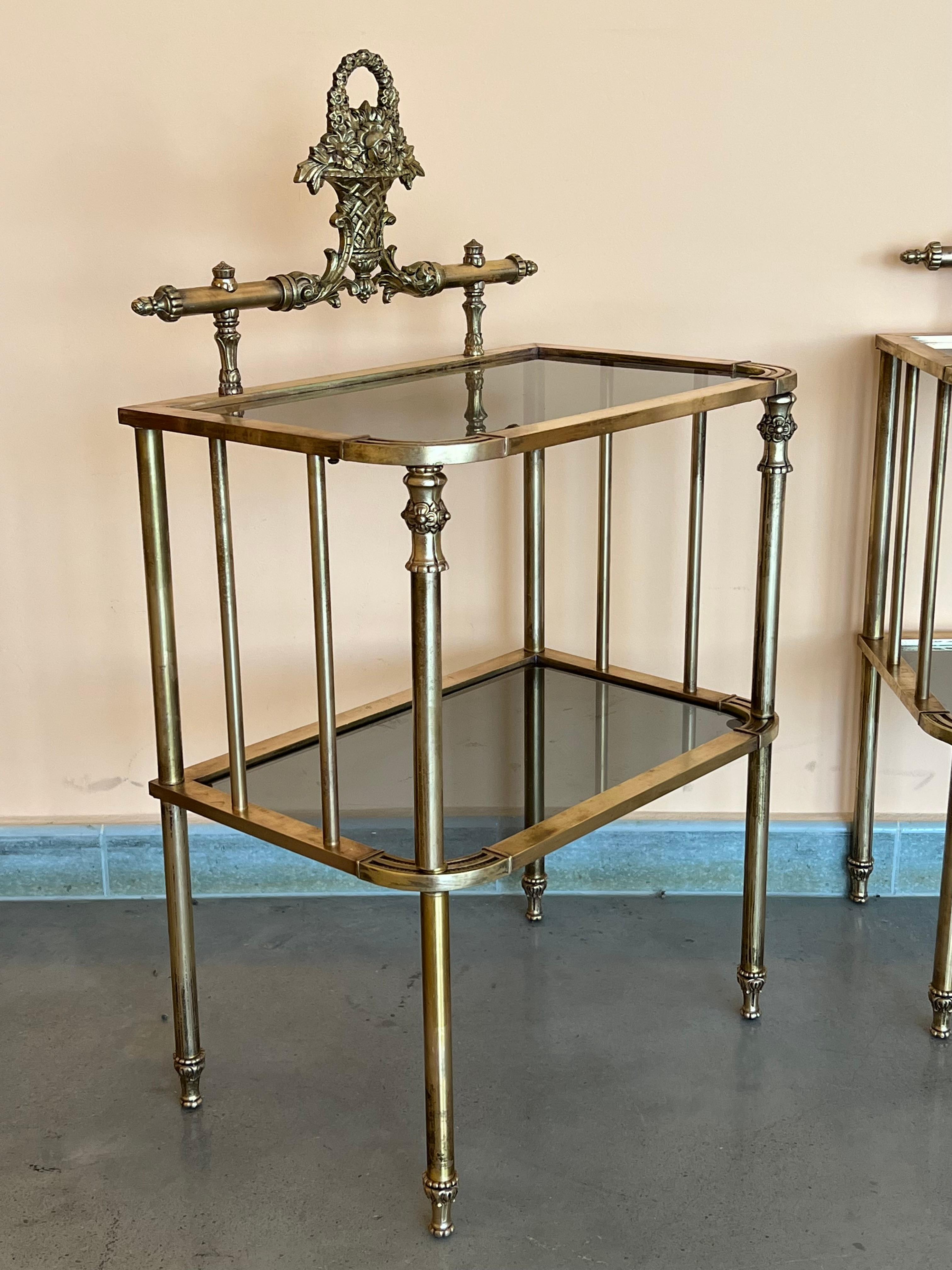 Pair of Midcentury Italian Bronze and Glass with Nightstands with Crest 2