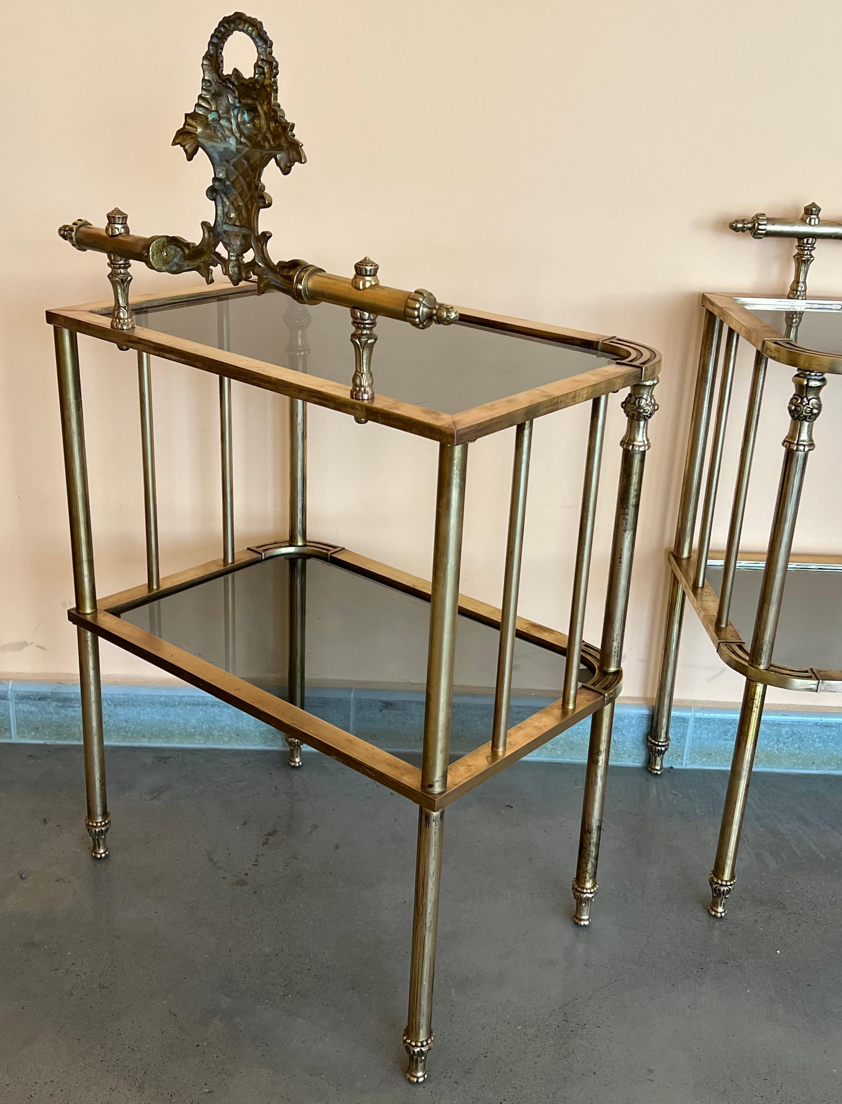 Pair of Midcentury Italian Bronze and Glass with Nightstands with Crest 3