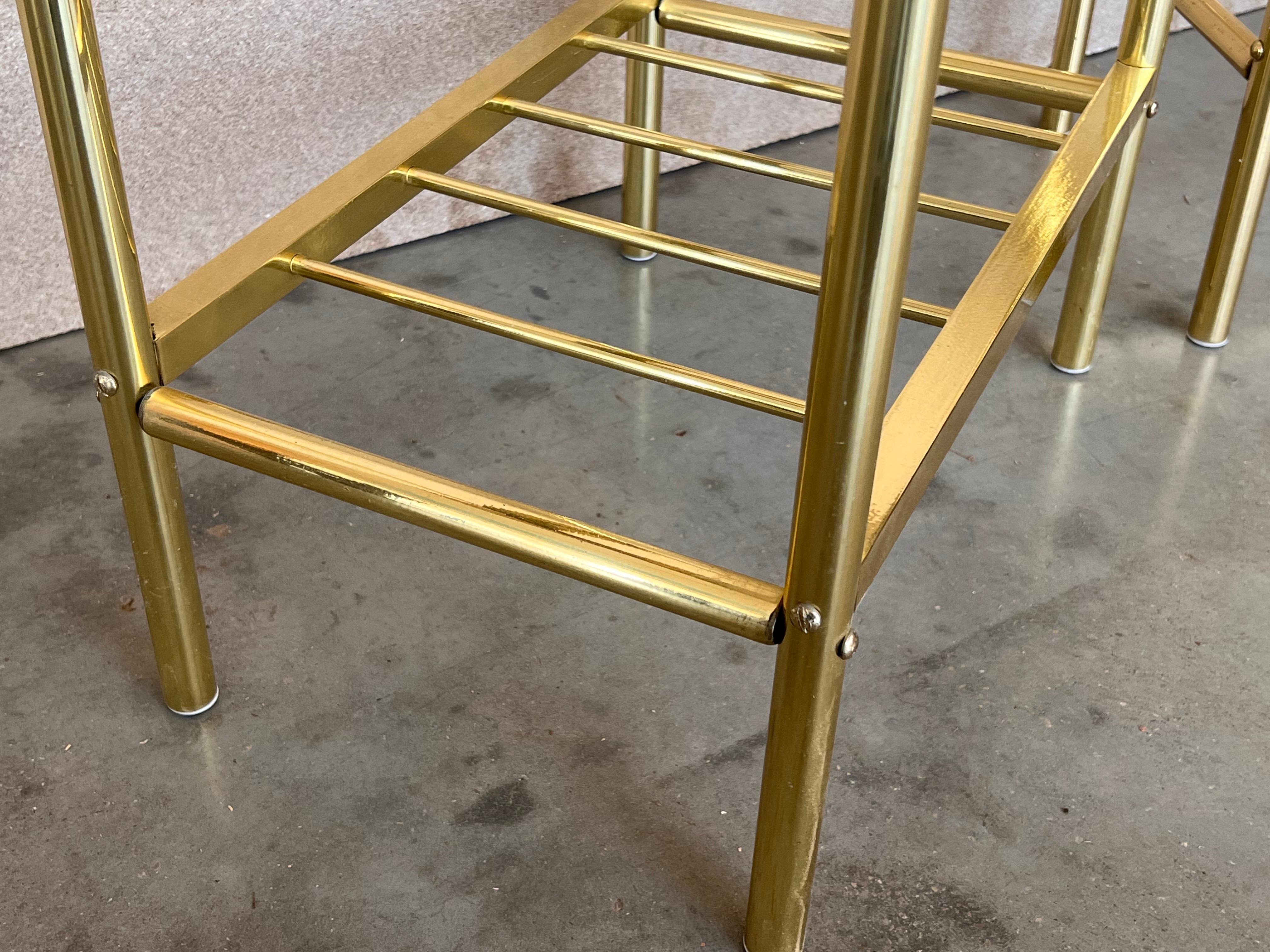 Pair of Midcentury Italian Bronze and Glass with Nightstands with Crest For Sale 3
