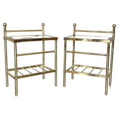 Pair of Midcentury Italian Bronze and Glass with Nightstands with Crest