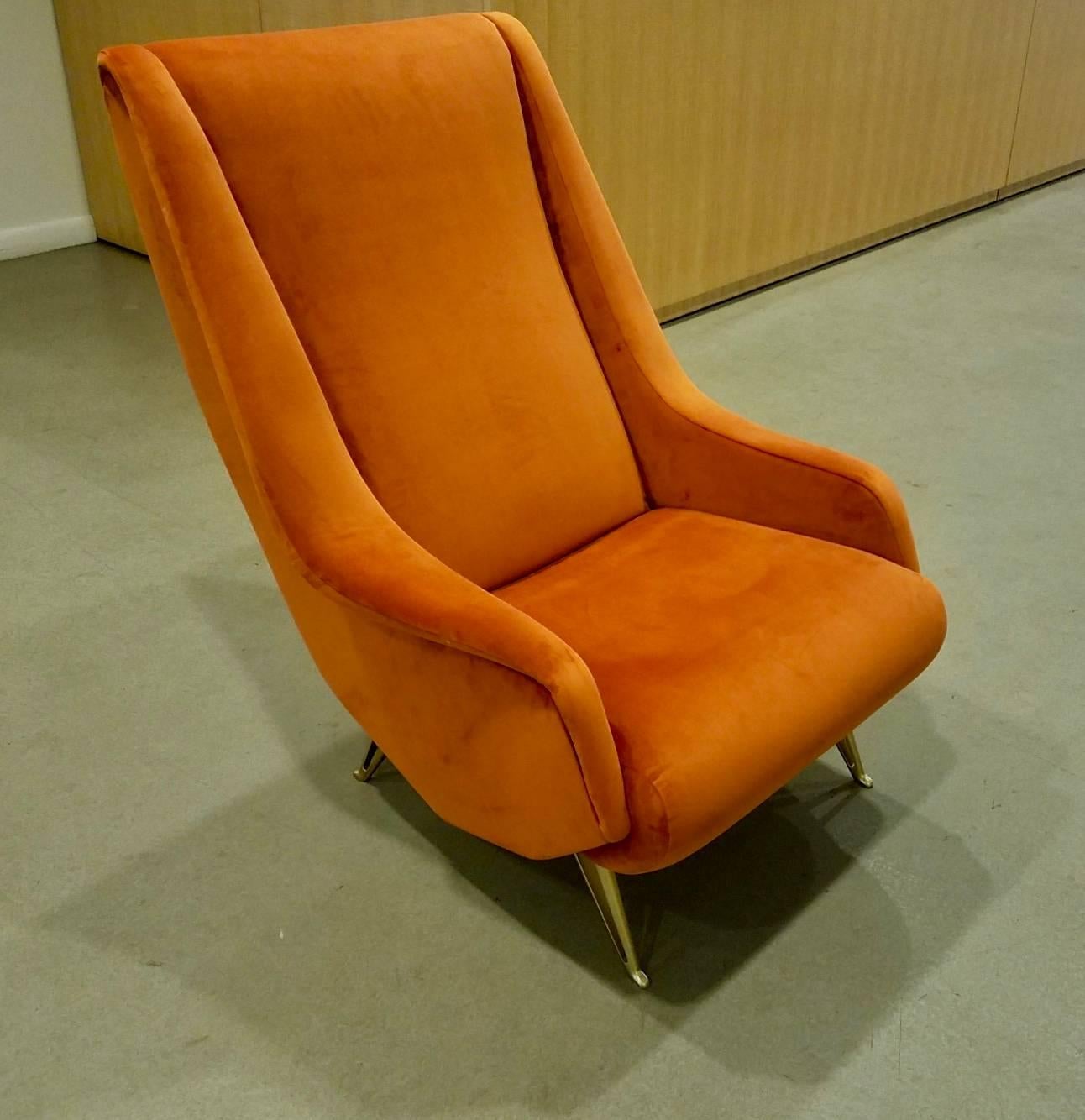 Mid-Century Modern Pair of Midcentury Italian Burnt Orange Tall Lounge Chairs Attributed to ISA
