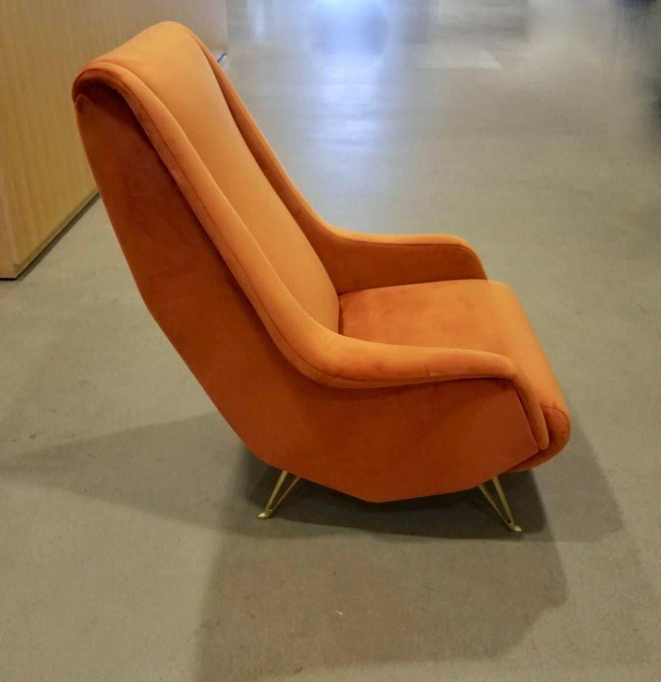 Pair of Midcentury Italian Burnt Orange Tall Lounge Chairs Attributed to ISA In Excellent Condition In New York, NY