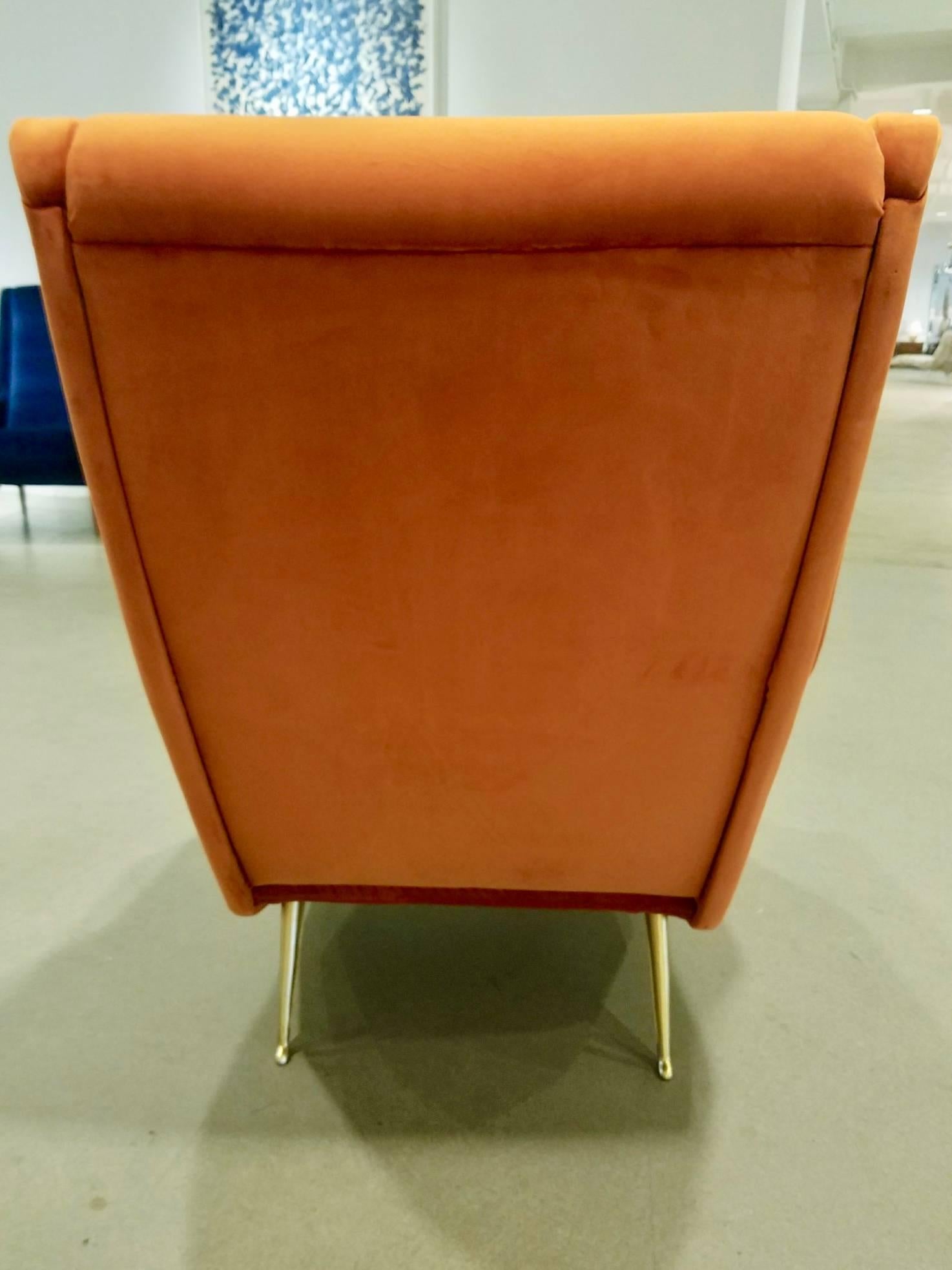 Mid-20th Century Pair of Midcentury Italian Burnt Orange Tall Lounge Chairs Attributed to ISA