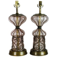 Pair of Midcentury Italian Caged Glass Bubble Lamps