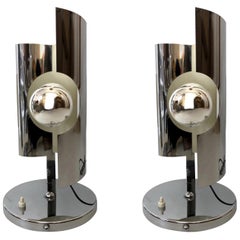Pair of Midcentury Italian Chrome Table Lamps, 1970s