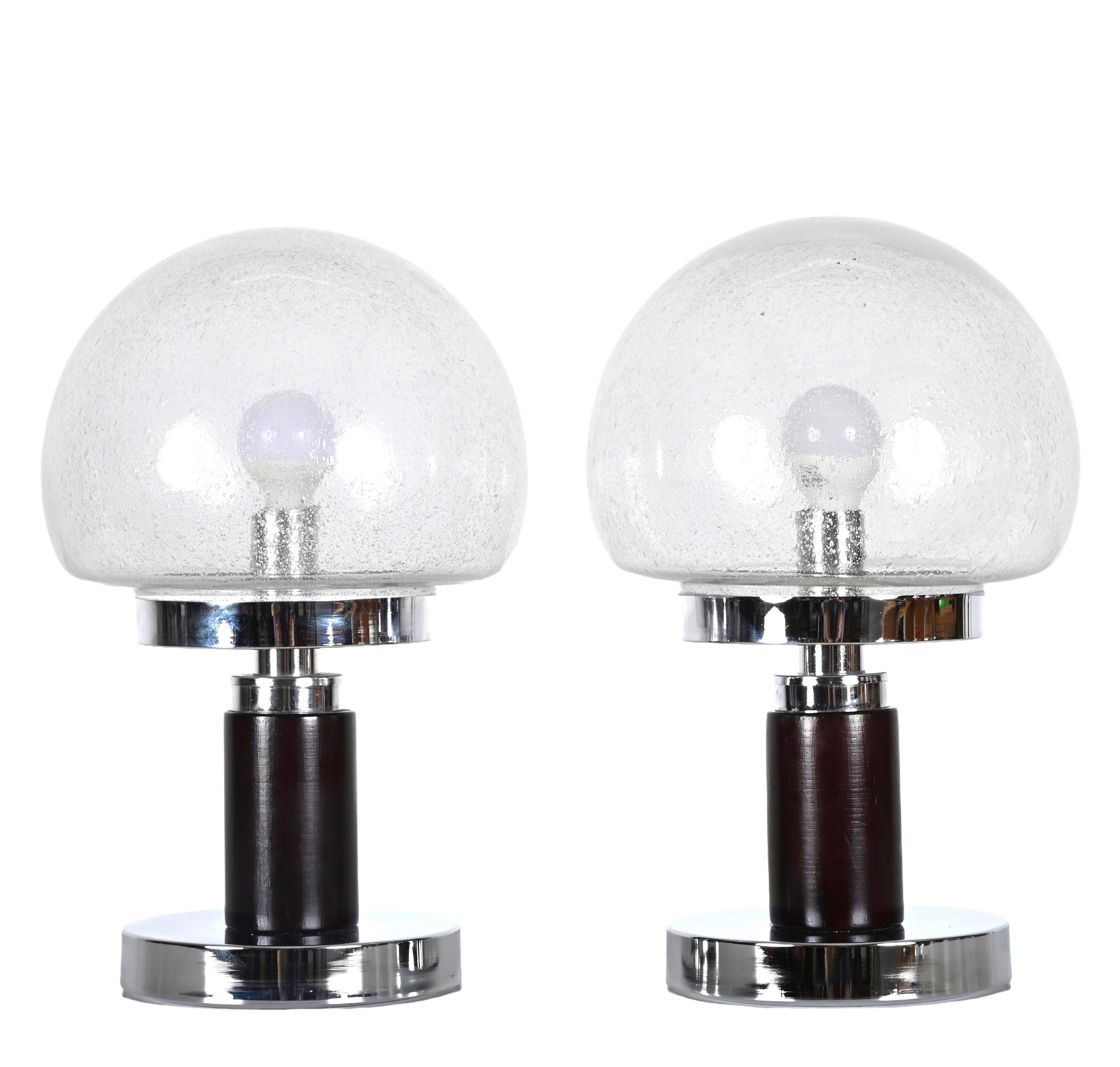 Pair of MIdcentury Italian Chrome Table Lamps with Bubble Glass Shade, 1980s For Sale 6
