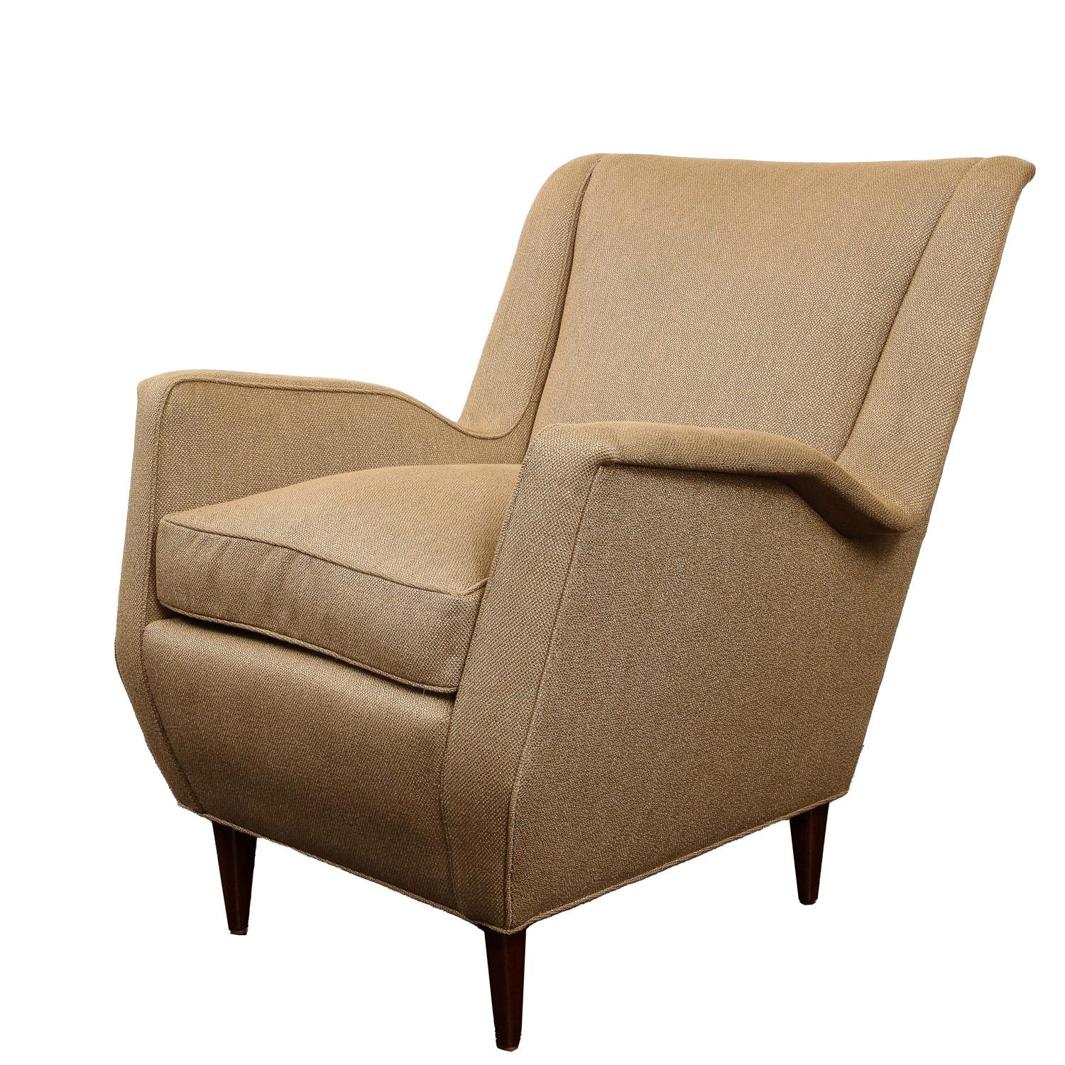Mid-Century Modern Pair of Midcentury Italian Club Chairs with Mahogany Legs, 1950s For Sale