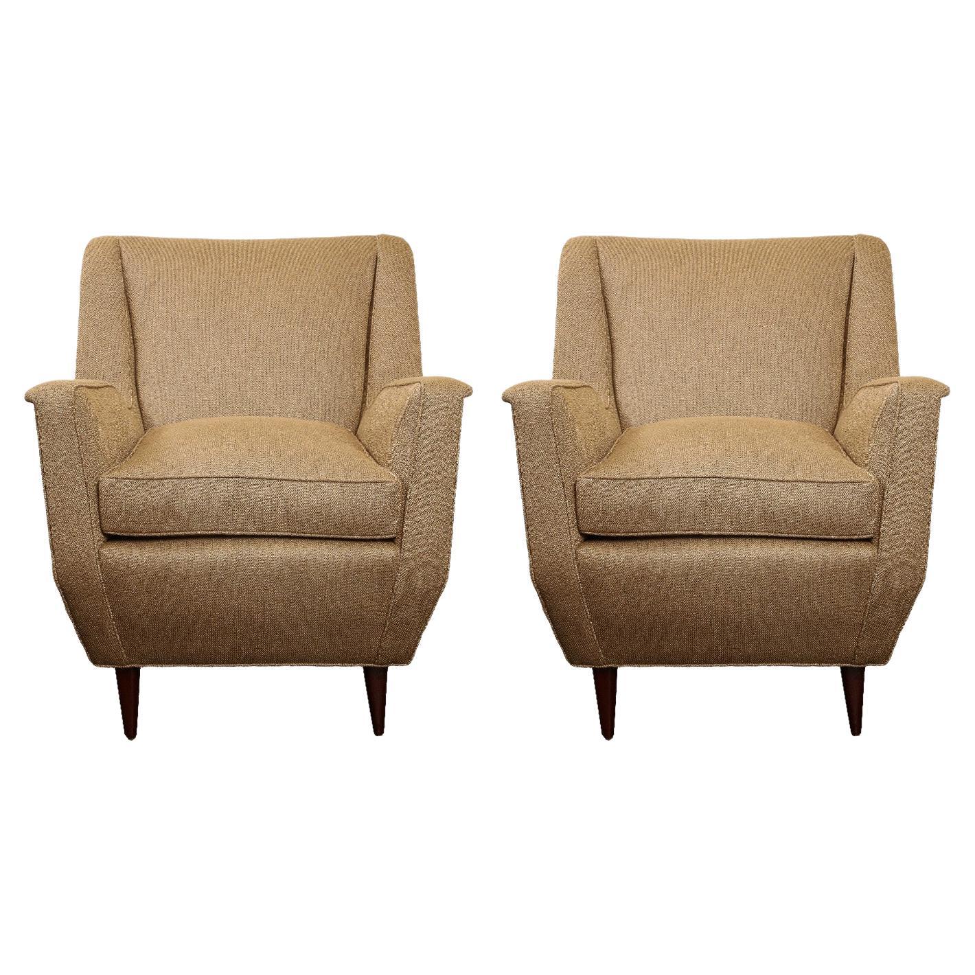 Pair of Midcentury Italian Club Chairs with Mahogany Legs, 1950s