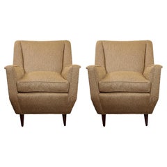 Pair of Midcentury Italian Club Chairs with Mahogany Legs, 1950s