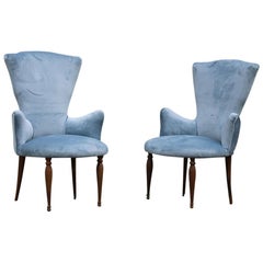 Paar der Midcentury Italian Design Avio Farbe Schlafzimmer Stühle Holzfüße