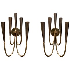 Vintage Stilnovo style Italian Dual Tone Brass & Gray Metal Sconces, a Pair