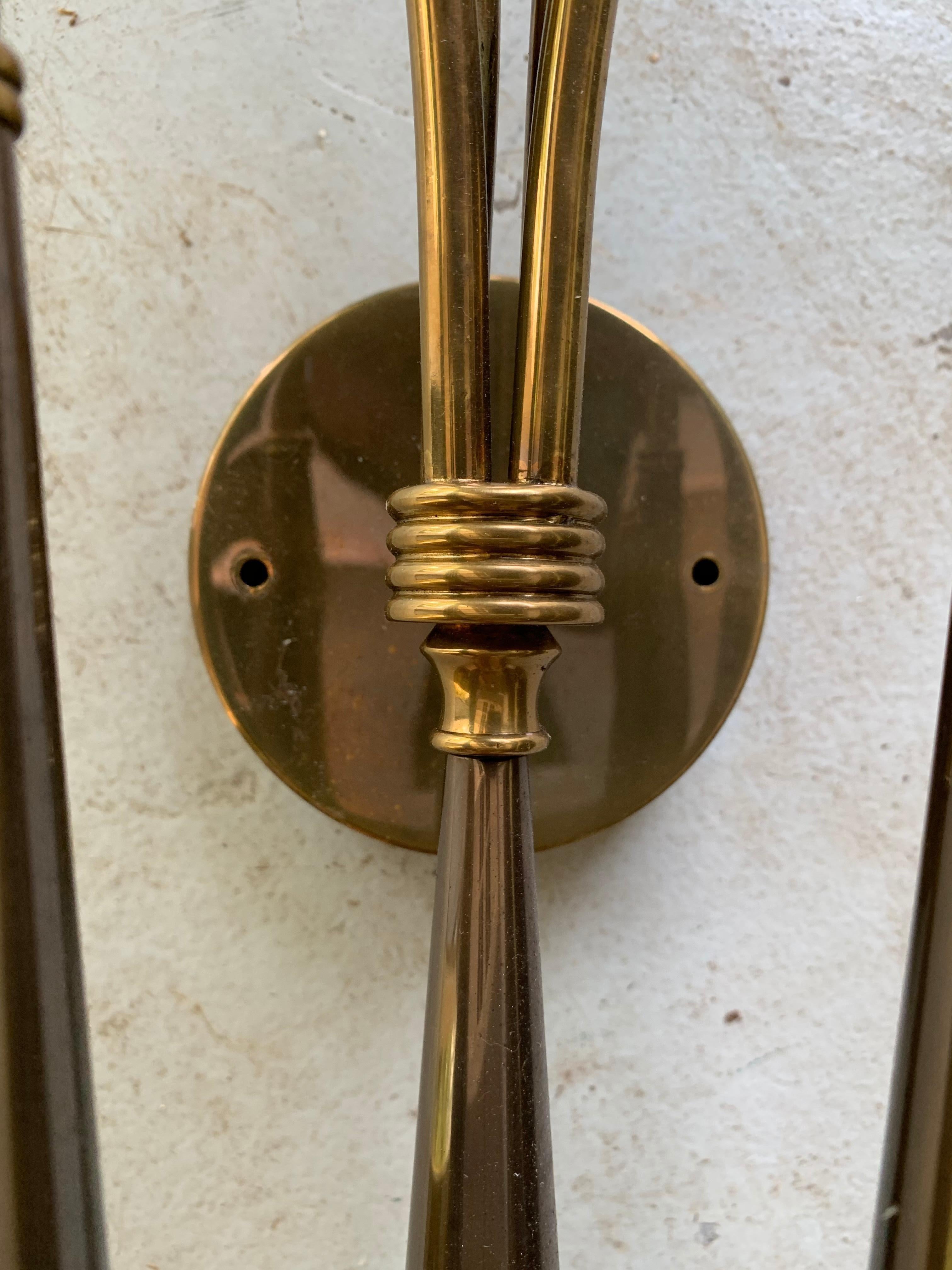 Pair of Midcentury Italian Dual Tone Brass and Gray Metal Sconces For Sale 1