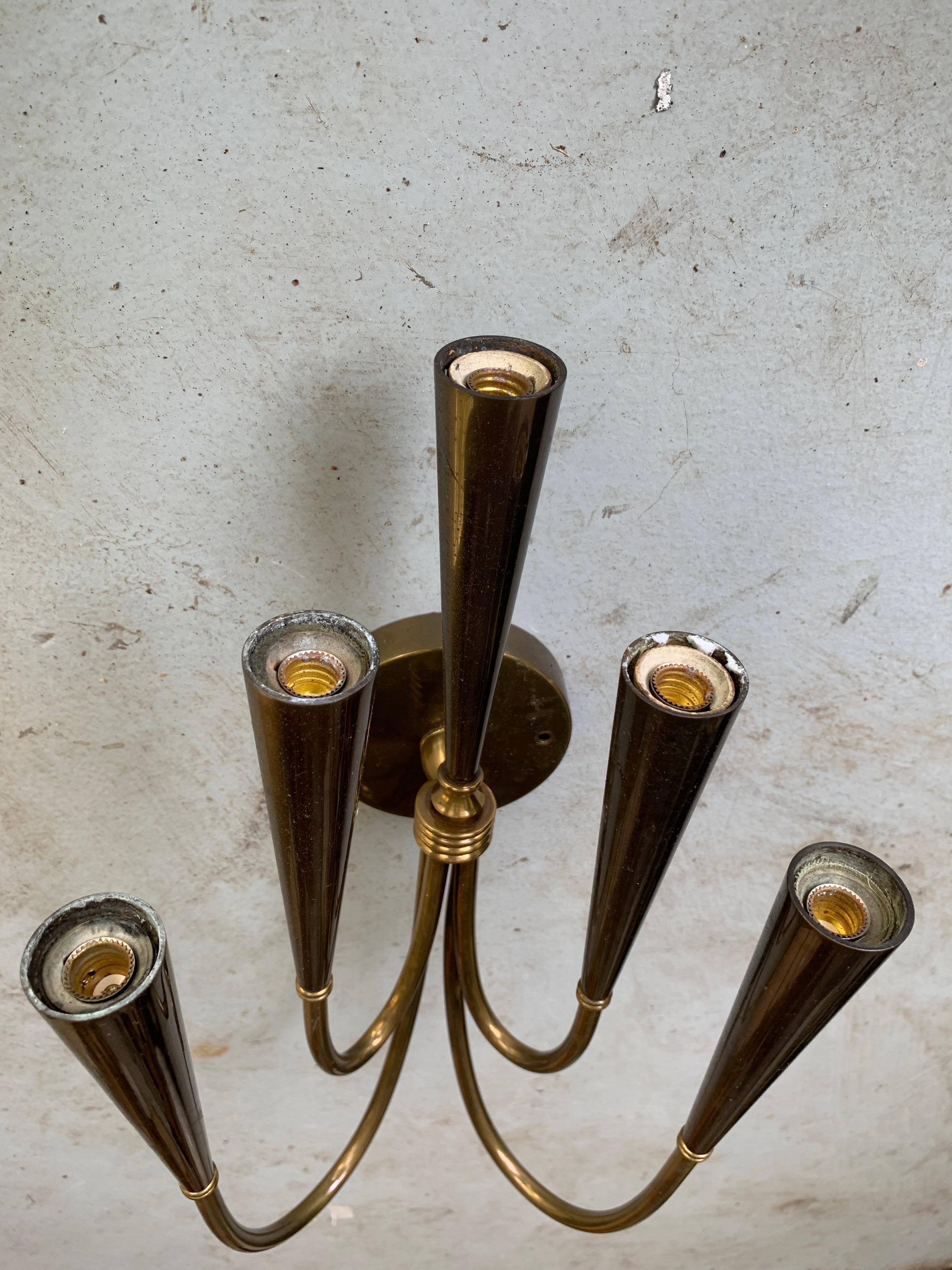 Pair of Midcentury Italian Dual Tone Brass and Gray Metal Sconces For Sale 3