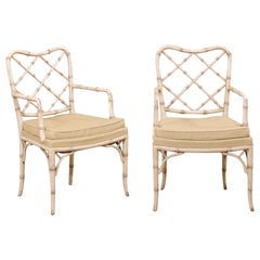 Pair of Midcentury Italian Faux-Bamboo Armchairs with Newly Upholstered Seats Pair of Midcentury Italian Faux-Bamboo Armchairs with Newly Upholstered Seats