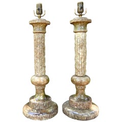 Pair of Midcentury Italian Faux Bois Marble Lamps, Marbro Attributed