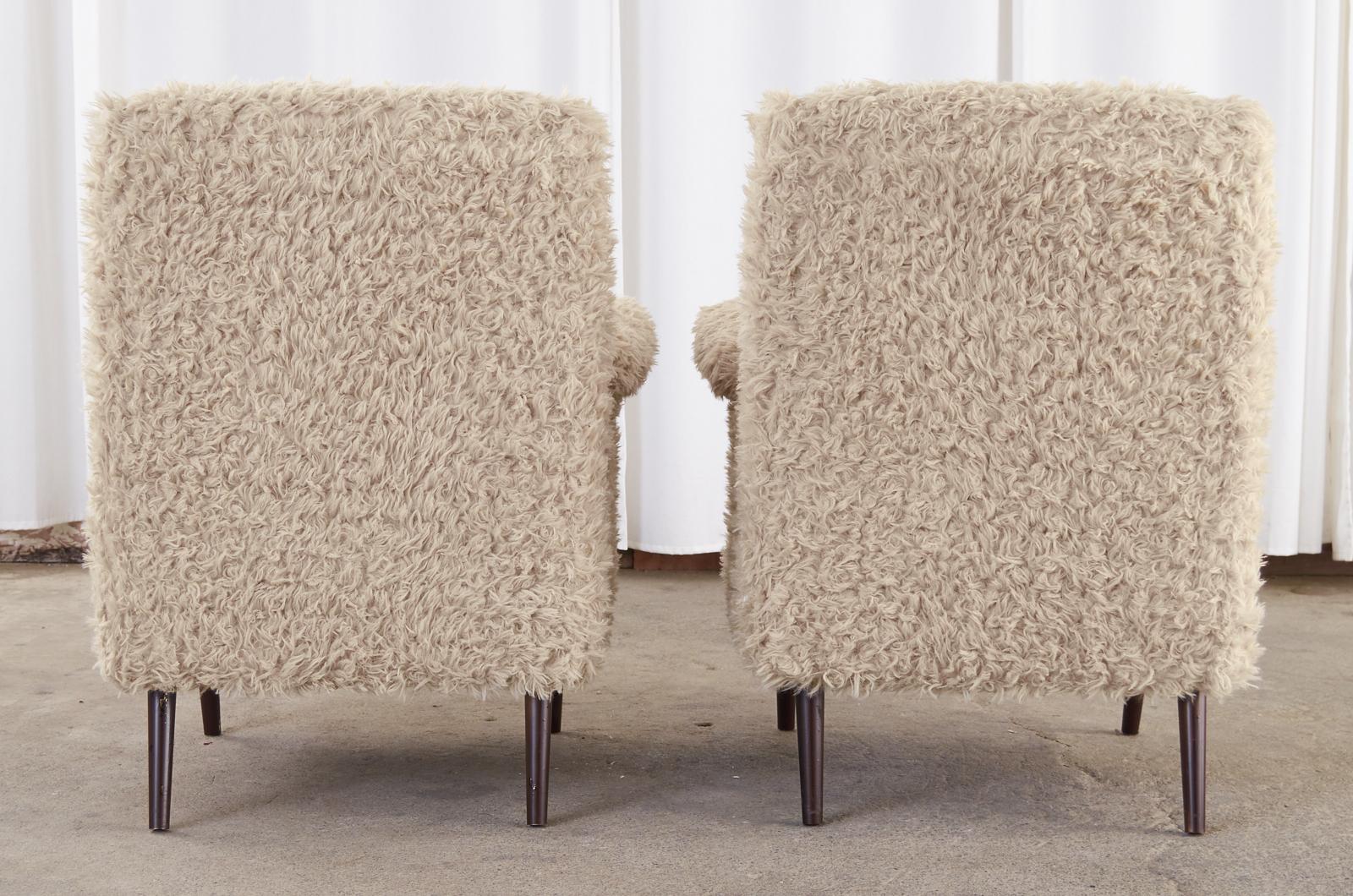 Pair of Midcentury Italian Faux Lambswool Teddy Bear Wingback Chairs 9
