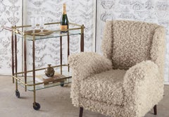 Pair of Midcentury Italian Faux Lambswool Teddy Bear Wingback Chairs