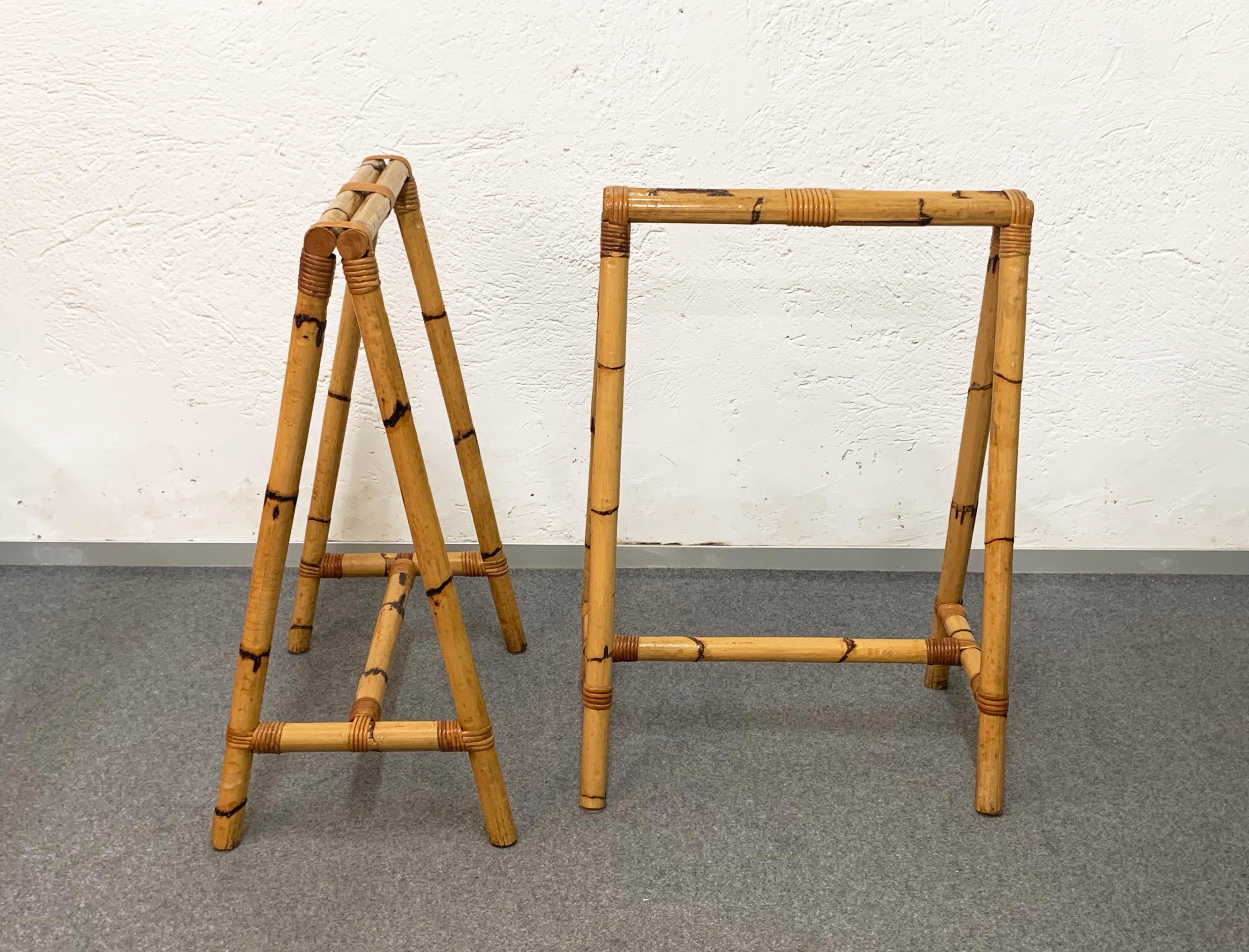 Pair of Midcentury Italian Four-Legs Easels in Bamboo and Rattan, 1970s 2