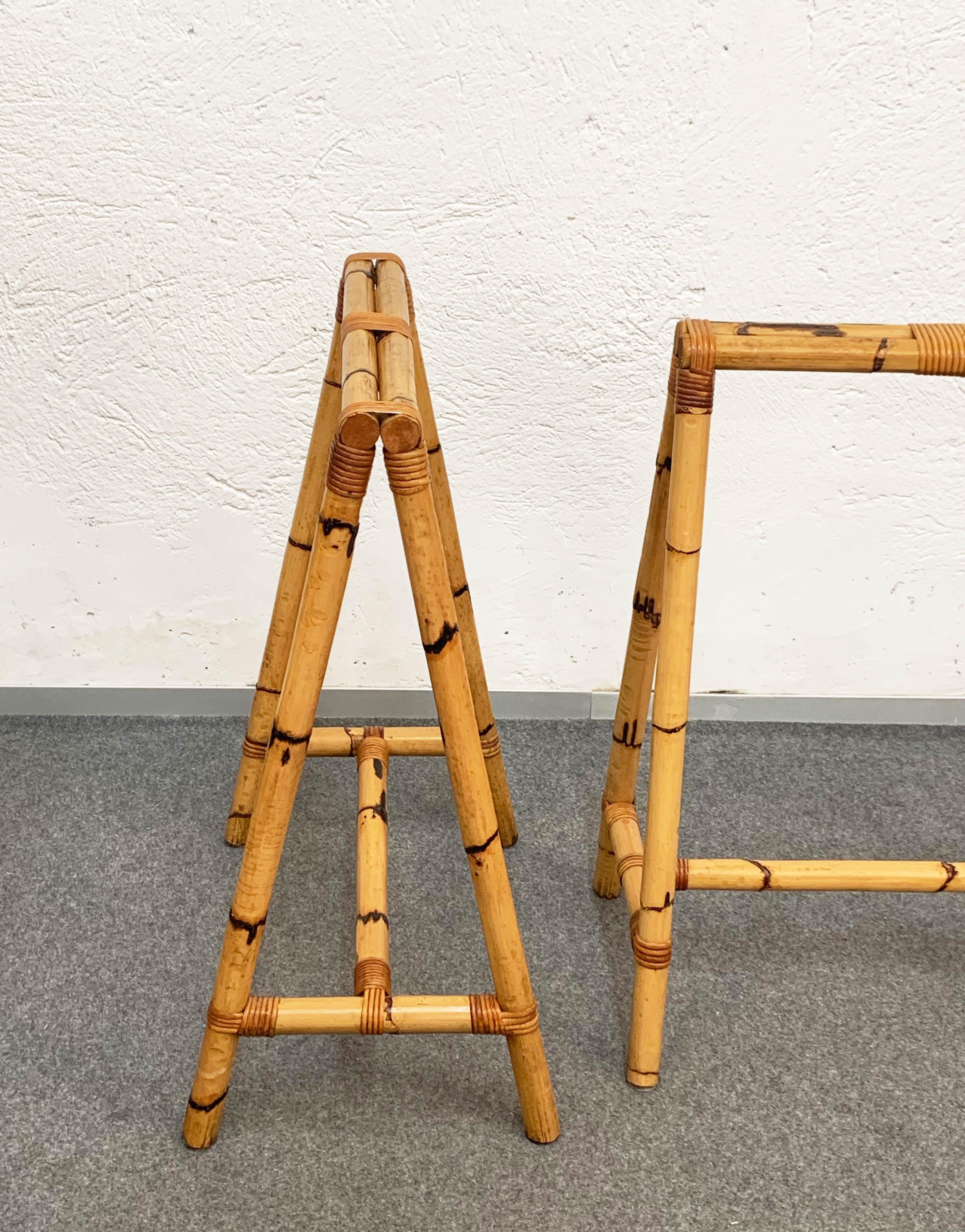 Pair of Midcentury Italian Four-Legs Easels in Bamboo and Rattan, 1970s 3