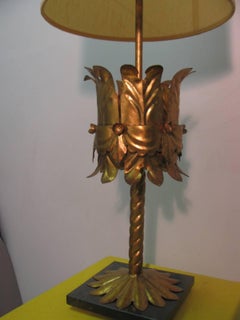 Pair of Hollywood Regency Italian Gilt Metal Table Lamps with Marble Plinth Base