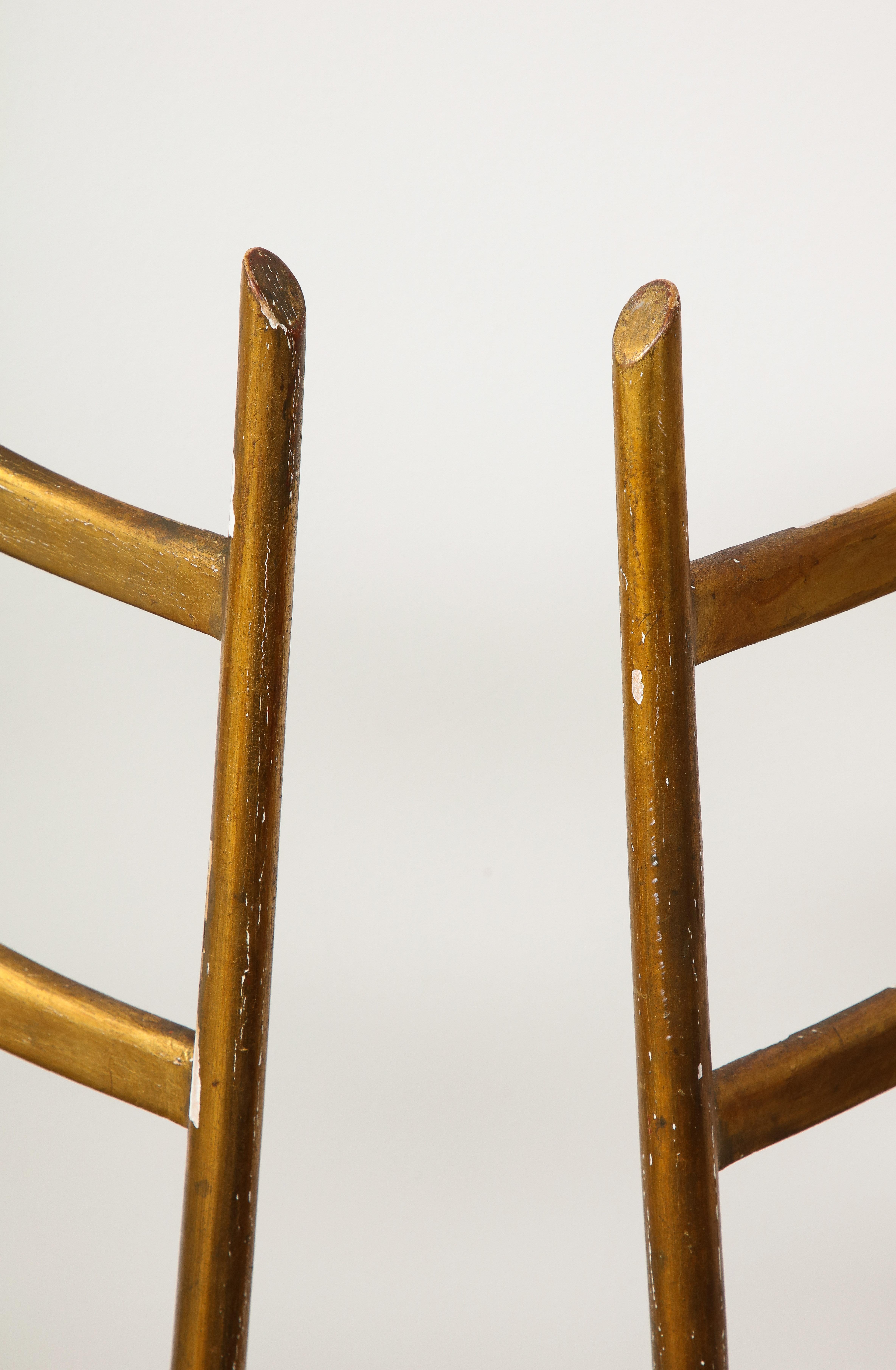 Pair of Midcentury Italian Giltwood High Ladder Back Chairs with Velvet Seats For Sale 5