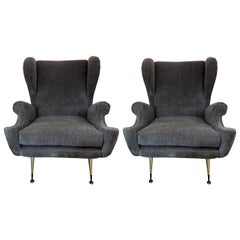 Pair of Midcentury Italian Gio Ponti Inspired Lounge Chairs or Armchairs