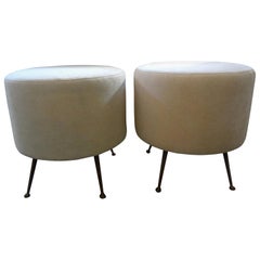 Pair of Midcentury Italian Gio Ponti Inspired Round Ottomans
