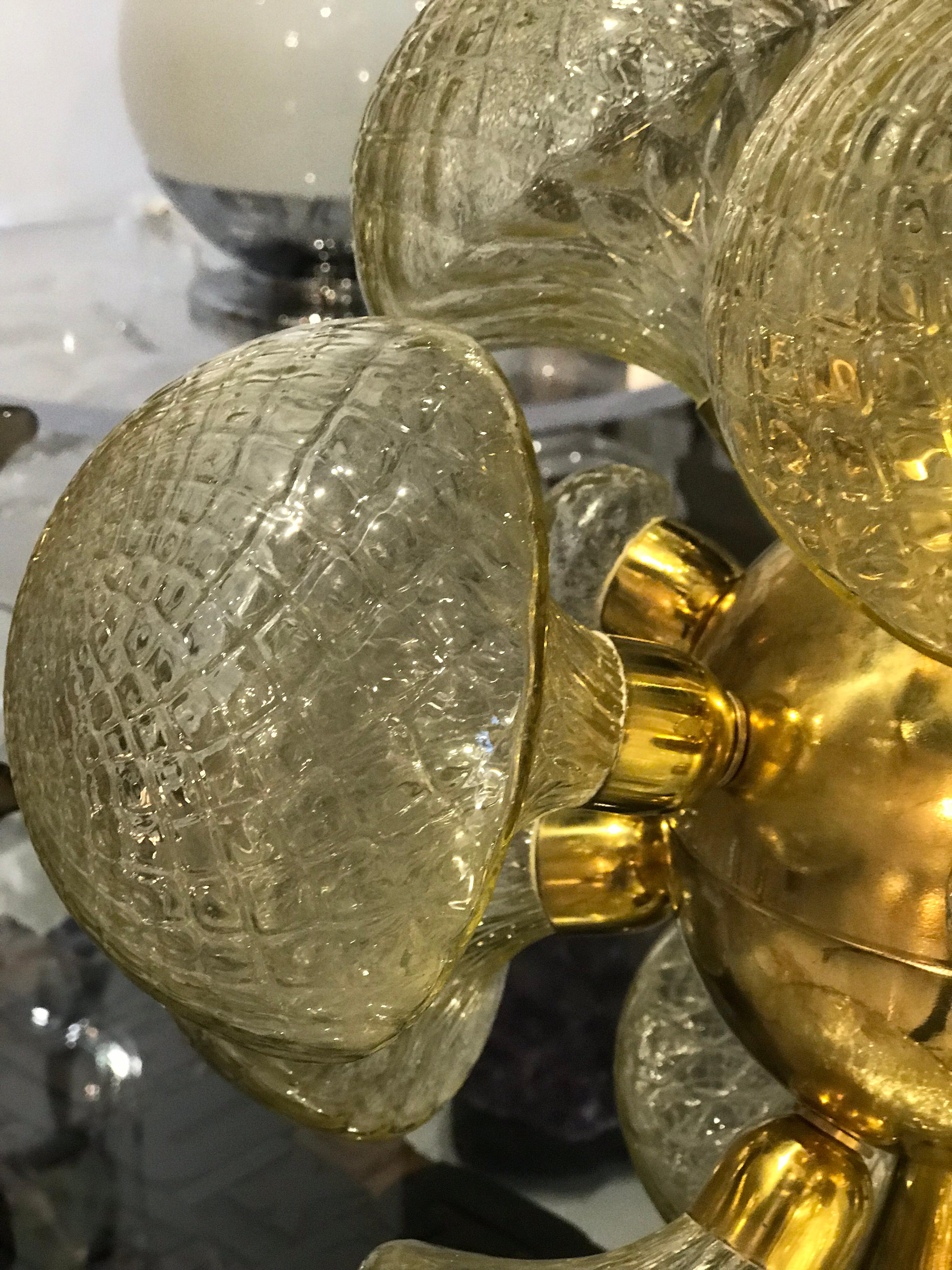 Pair of Midcentury Italian Glass and Brass Table Lamps In Good Condition In Miami, FL