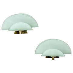 Pair of Midcentury Italian Glass Sconces with Brass Fittings