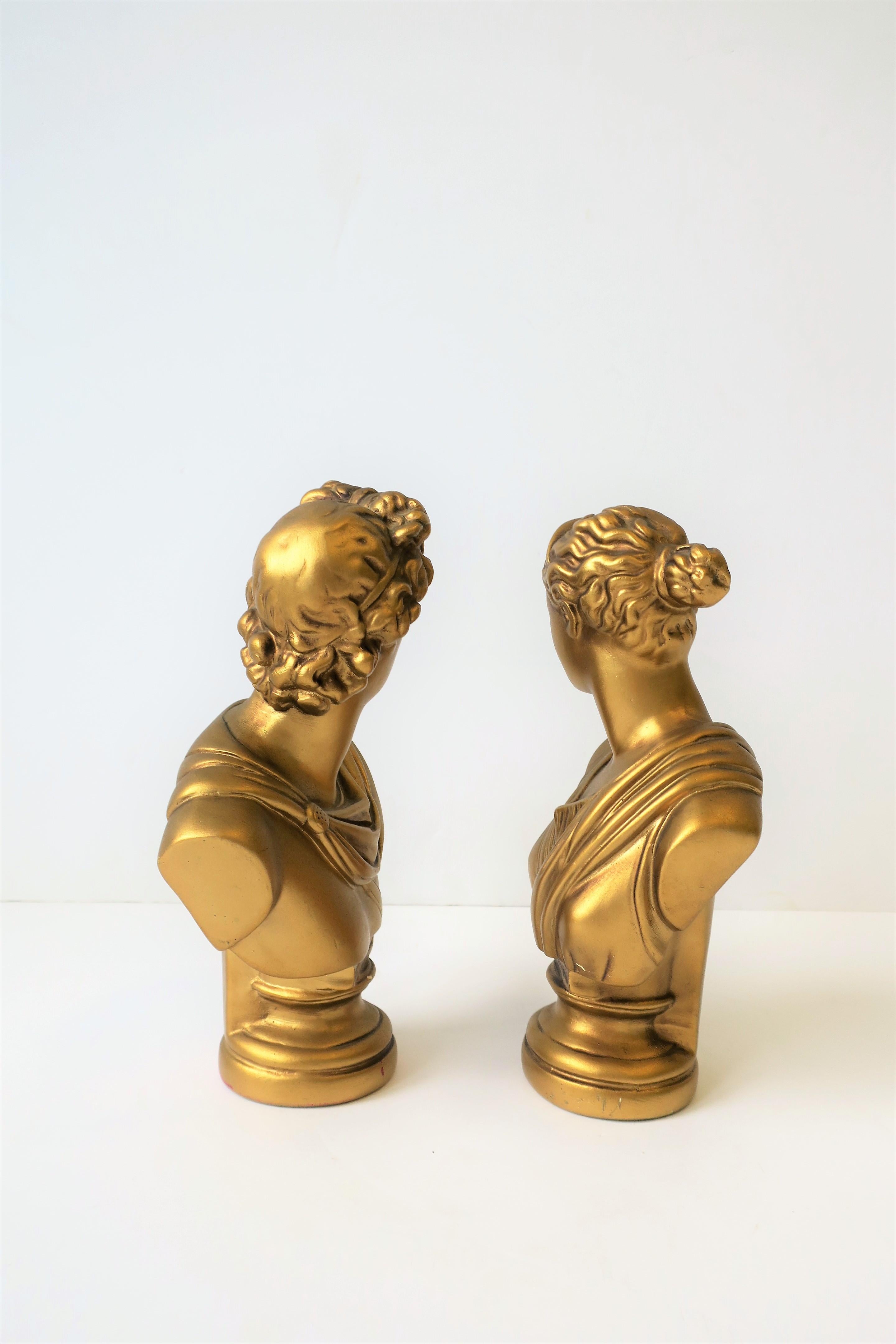 Pair of Midcentury Italian Gold Plaster Classic Roman Bust Sculptures 3