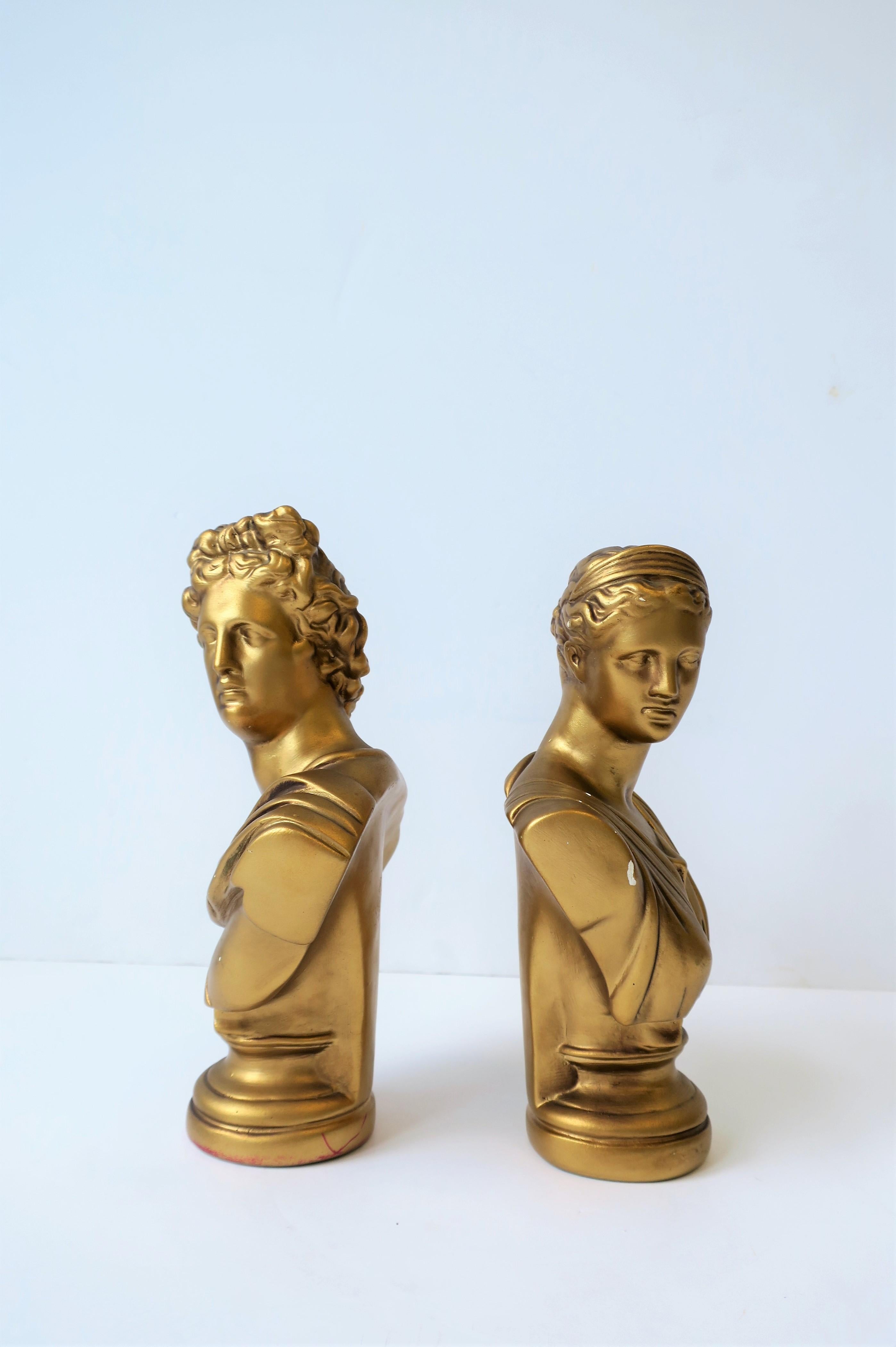 Pair of Midcentury Italian Gold Plaster Classic Roman Bust Sculptures 4